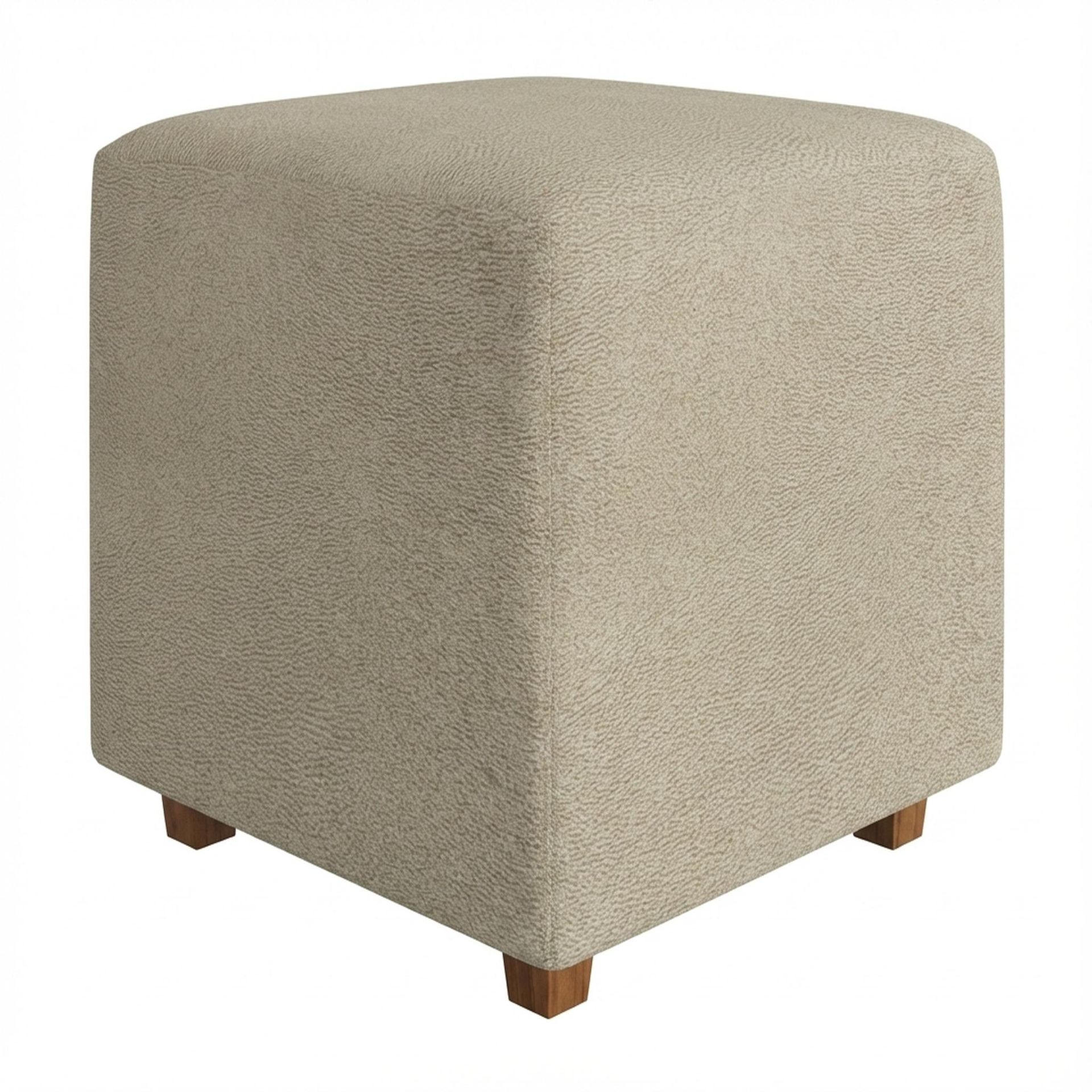Hayden Home Premium Wooden Square Pouf, Warm Cedar Legs, Essential Sand Upholstery