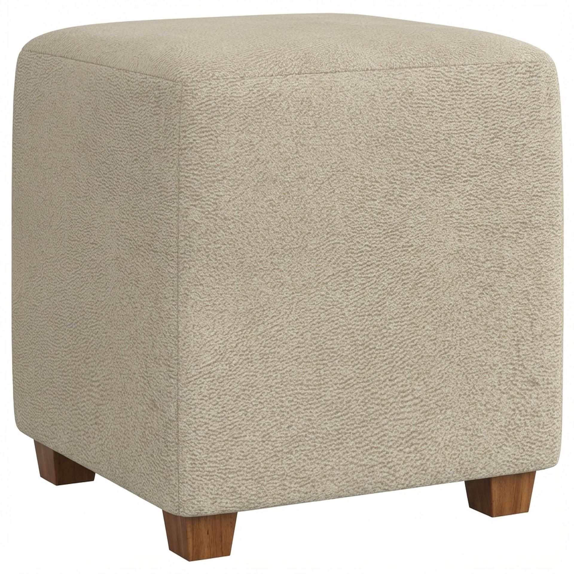 Hayden Home Premium Wooden Square Pouf, Warm Cedar Legs, Essential Sand Upholstery