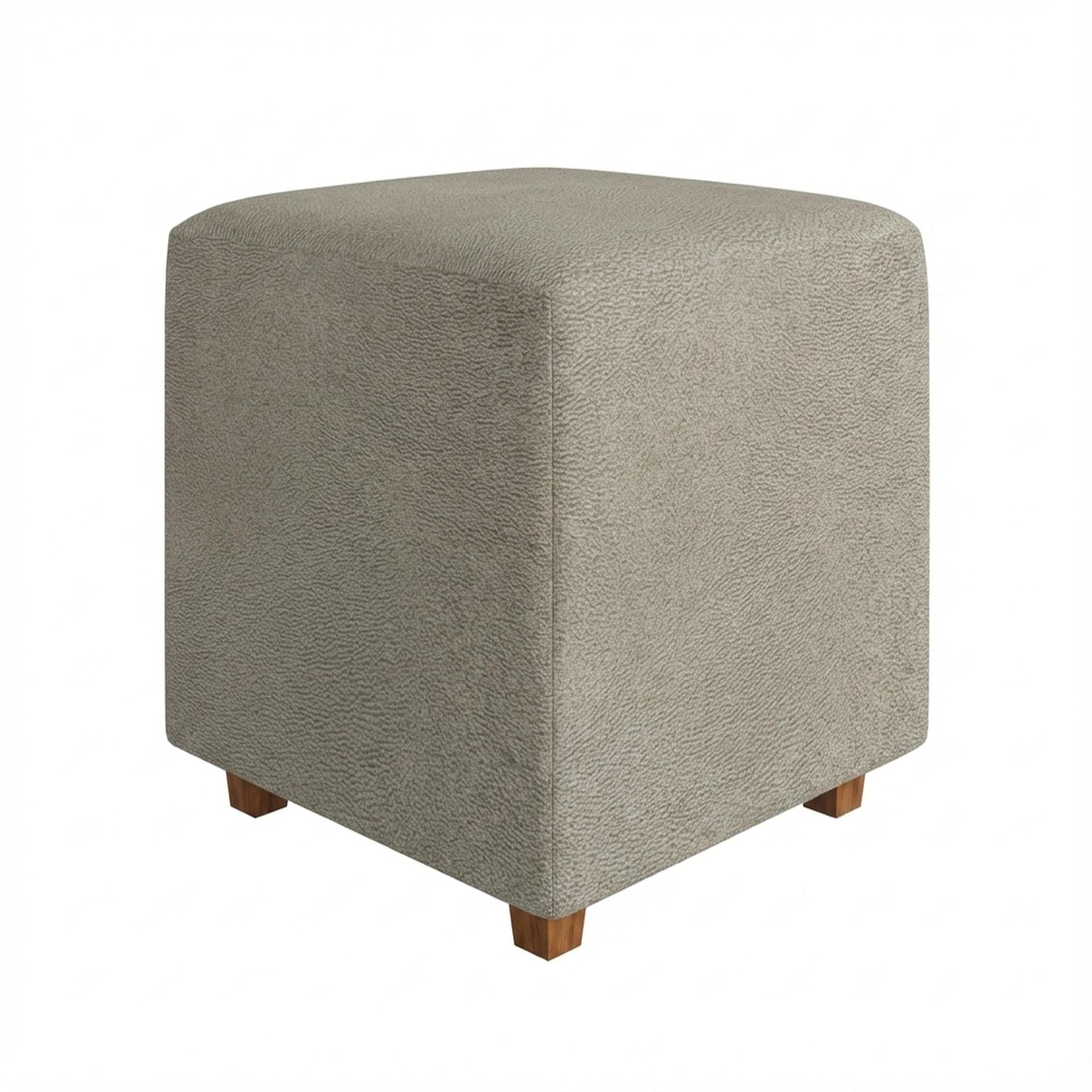 Hayden Home Premium Wooden Square Pouf, Warm Cedar Legs, Essential Bone Upholstery