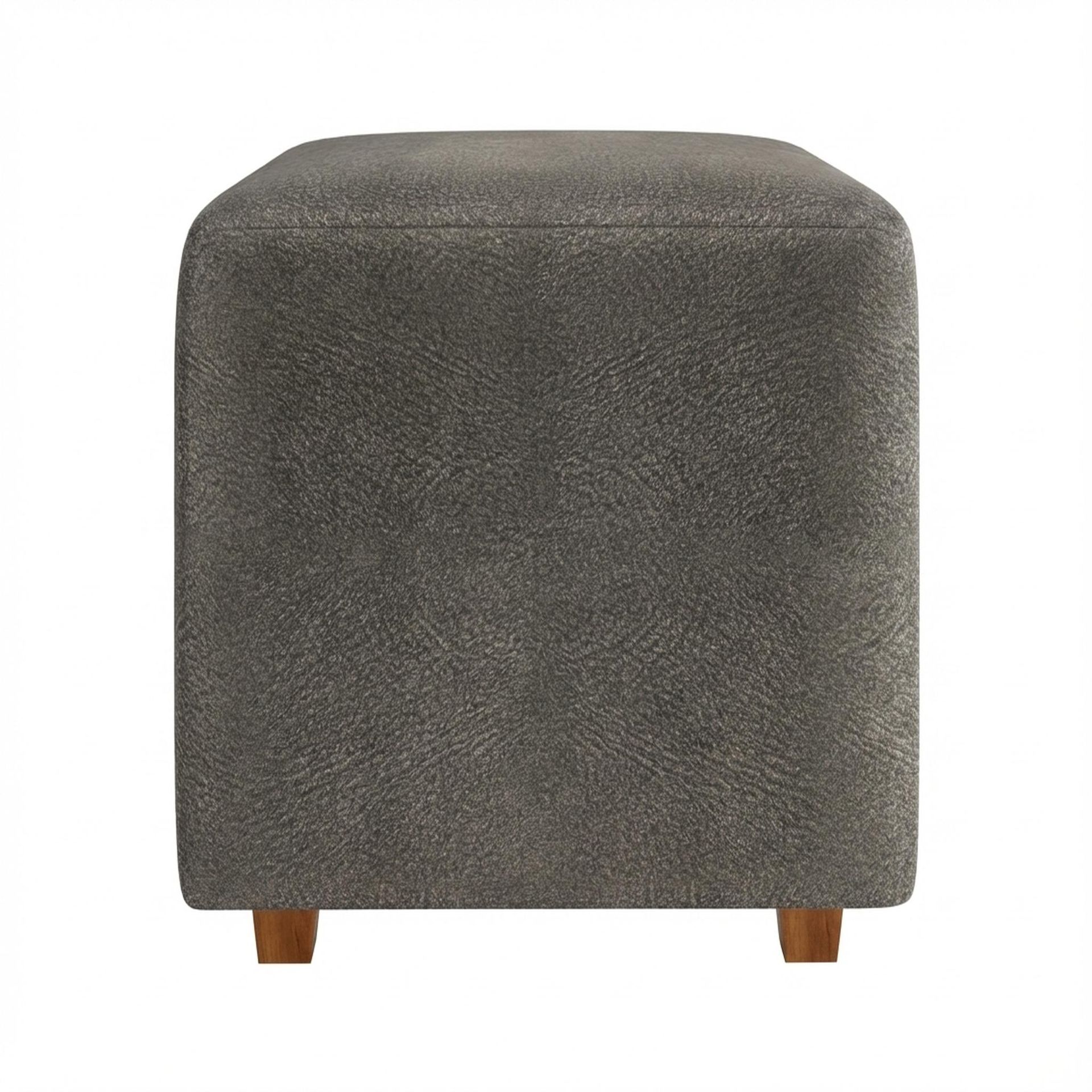 Hayden Home Premium Wooden Square Pouf, Warm Cedar Legs, Essential Biscuit Upholstery