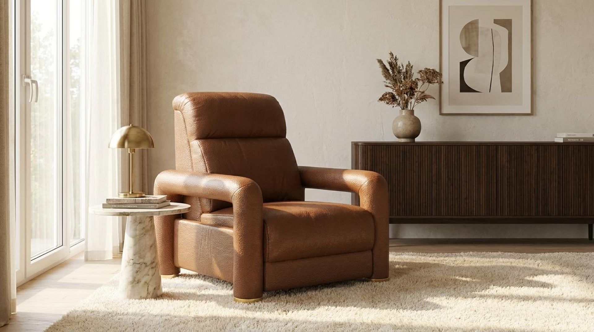 Hinata New Recliner, Electric, Tan Classic Leather Essential