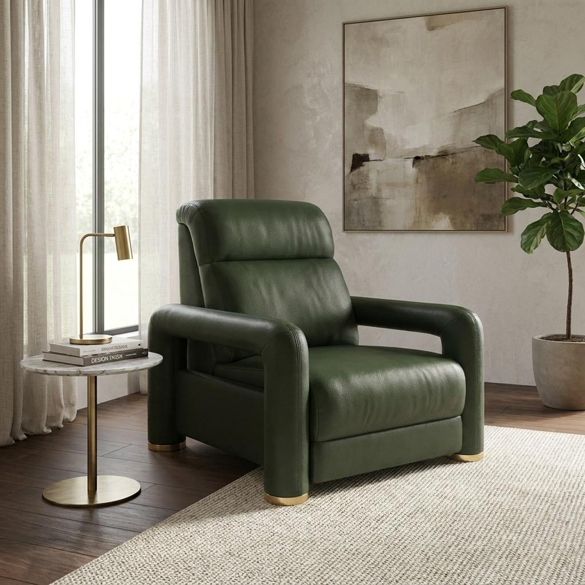 Hinata New Recliner, Electric, Dark Forest Mystique Leather Premium