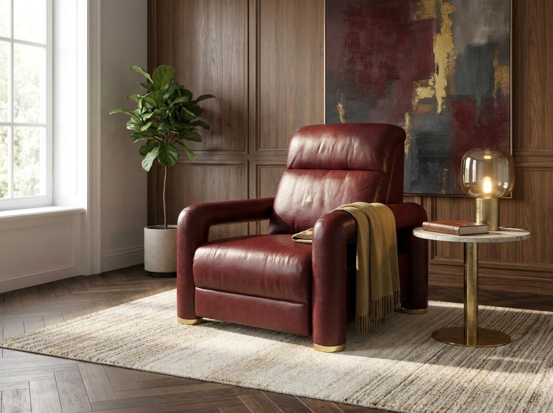 Hinata New Recliner, Electric, Victorian Rosso Grandeur Leather Essential
