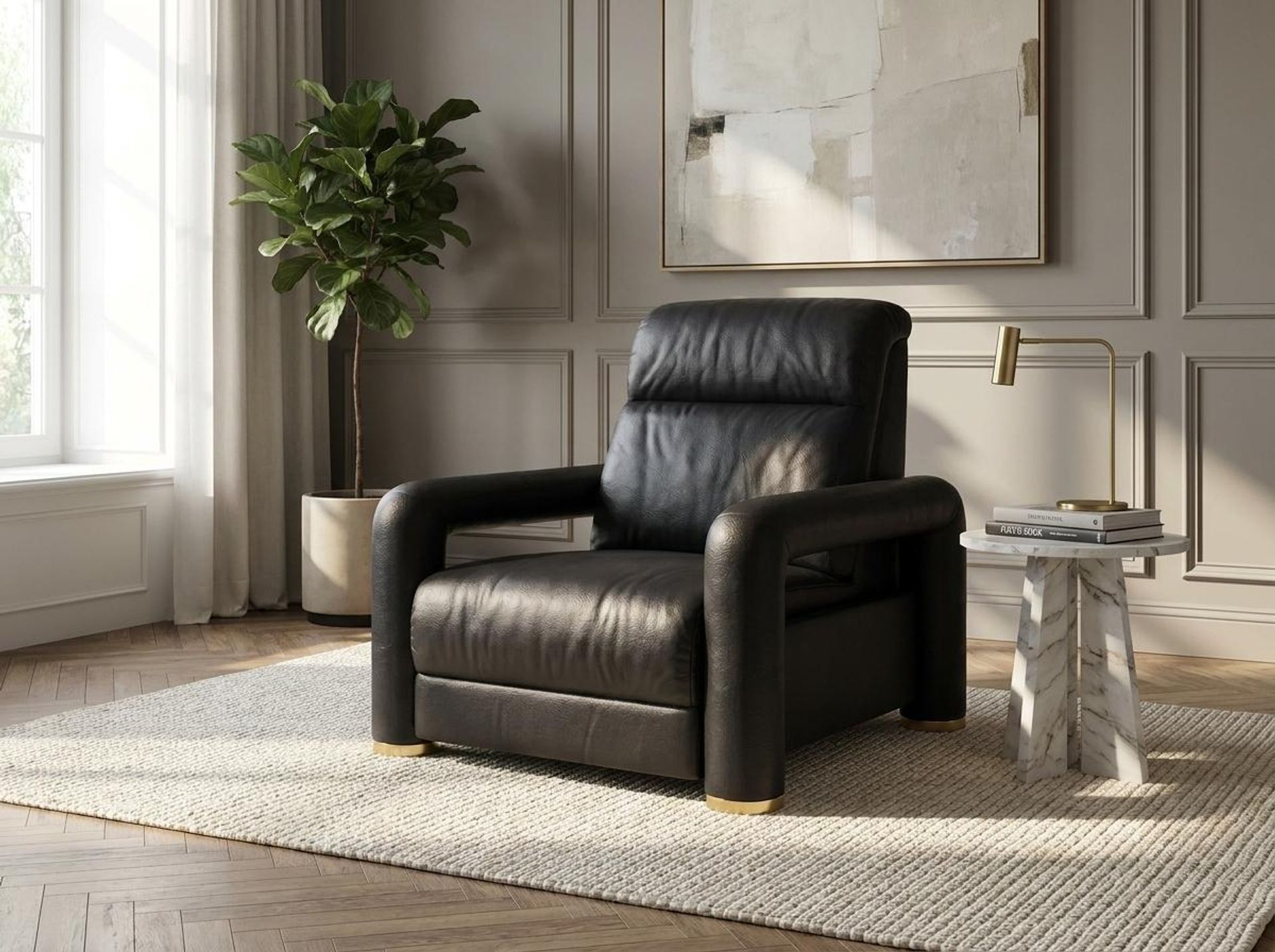 Hinata New Recliner, Electric, Mellow Black Leather Essential