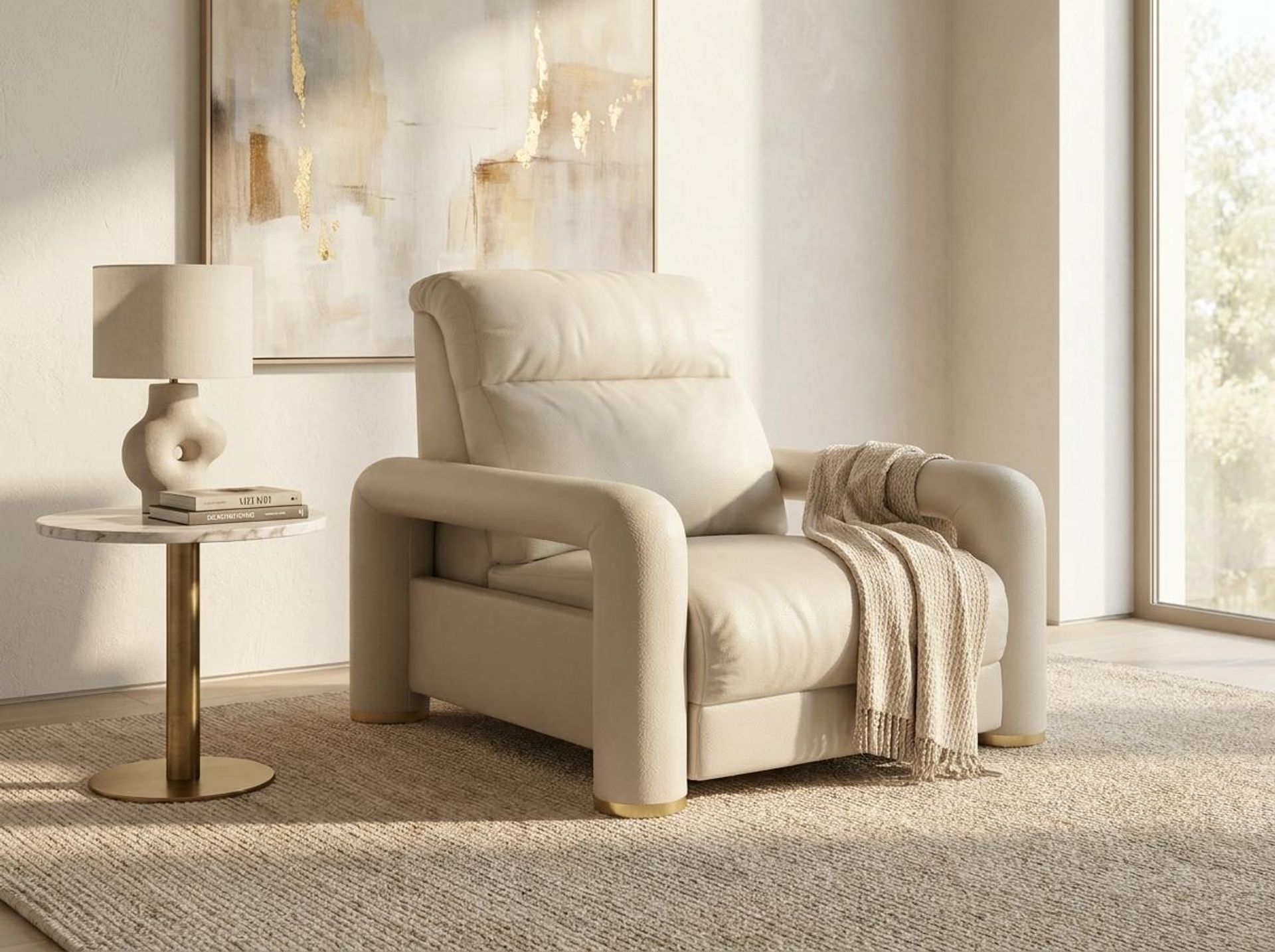 Hinata New Recliner, Electric, Alabaster Veil Vegan Leather