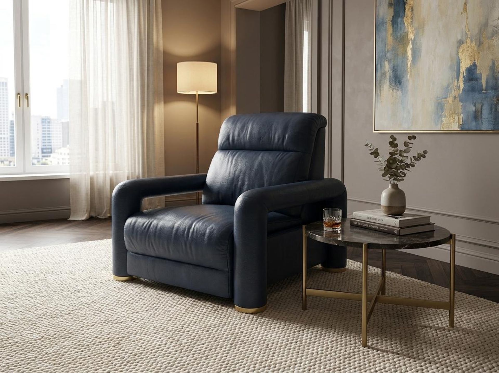 Hinata New Recliner, Electric, Cobalt Vegan Leather