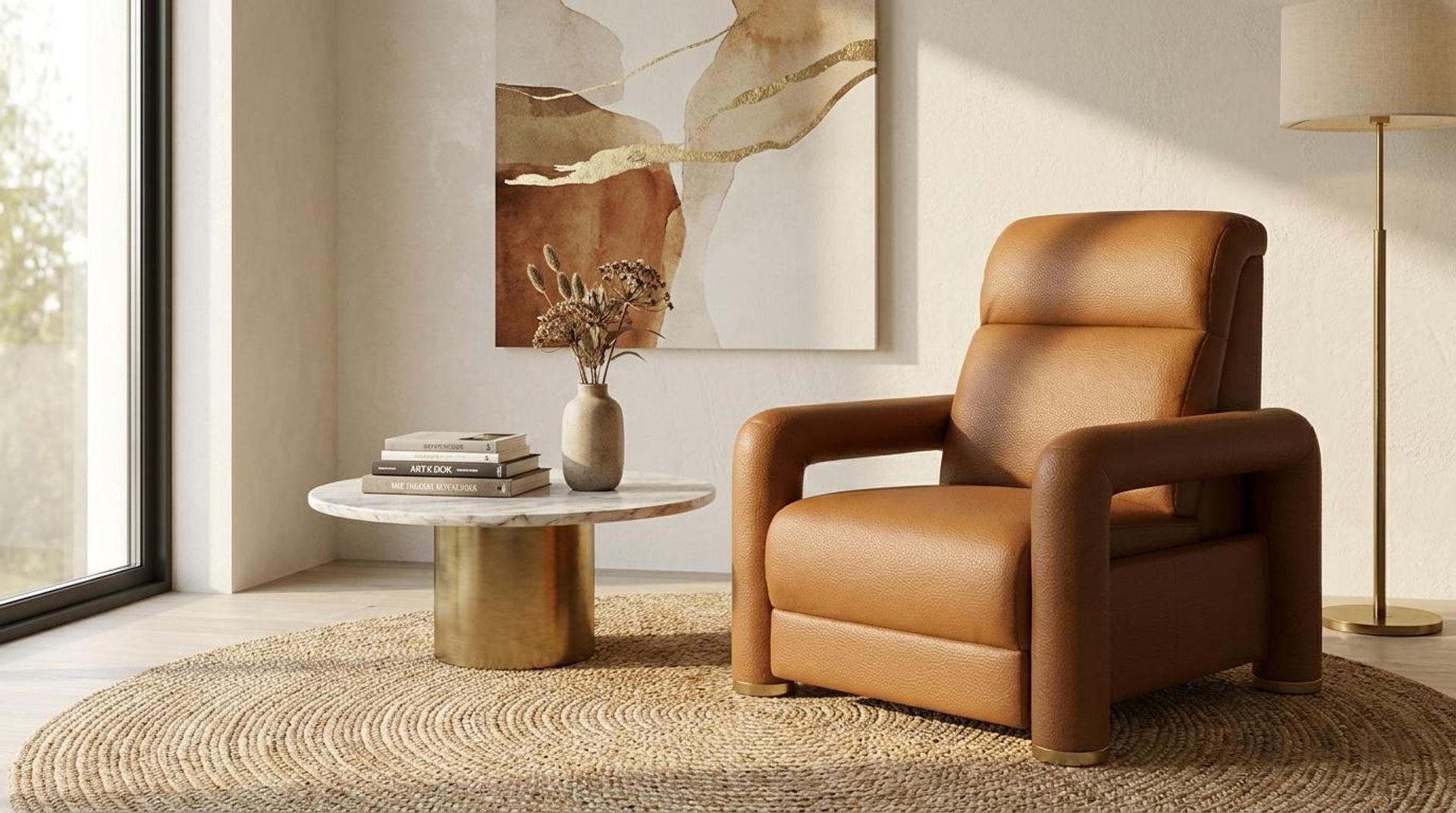 Hinata New Recliner, Electric, Ritz Tan Vegan Leather