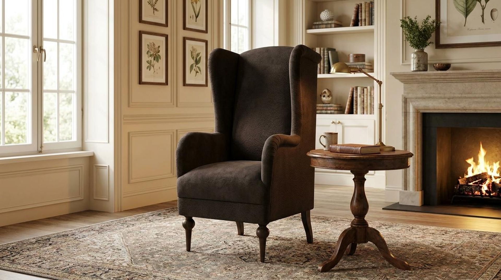 Lydia Accent Chair, Coco Walnut Legs Essential Beige Brown Upholstery