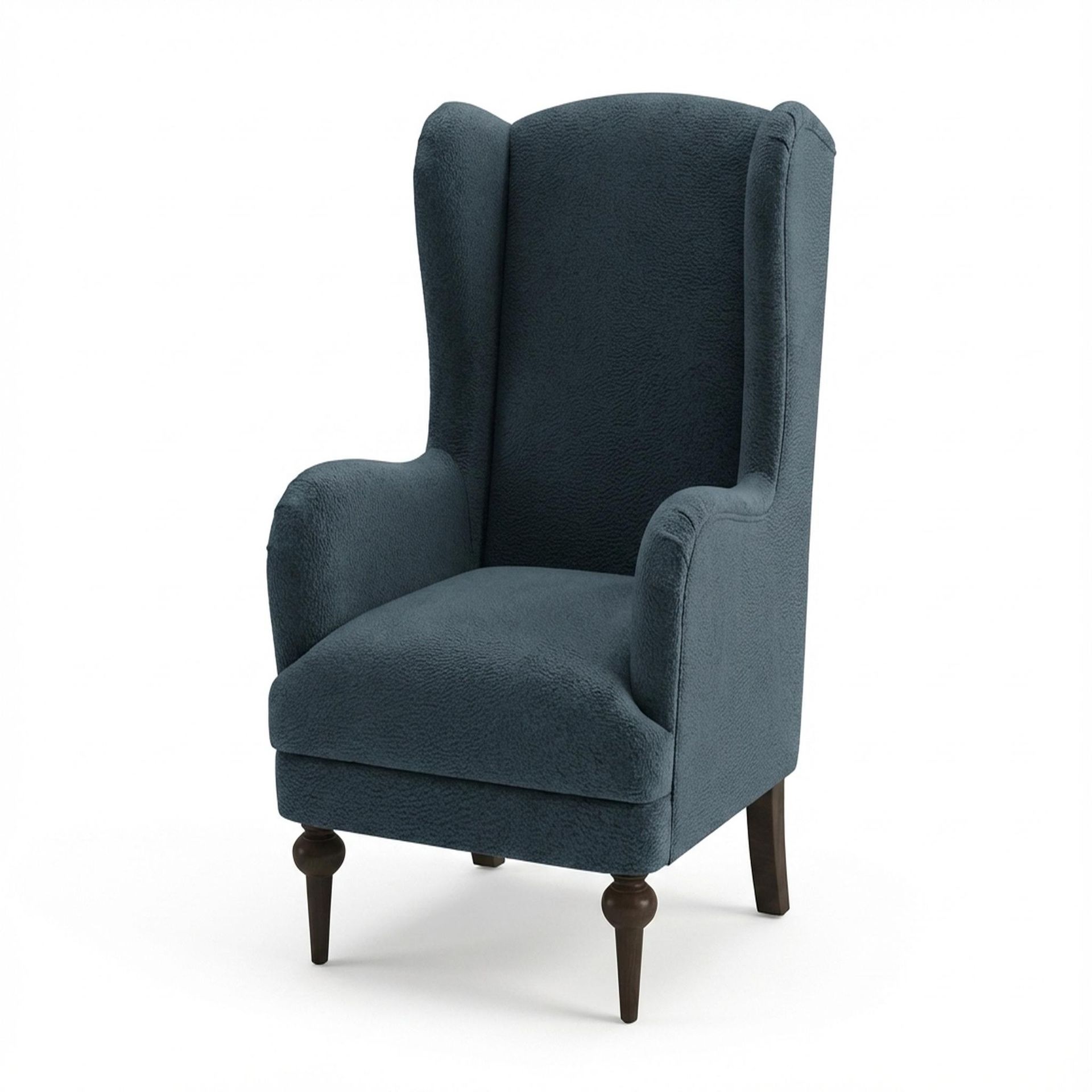 Lydia Accent Chair, Coco Walnut Legs Essential Vintage Blue Upholstery