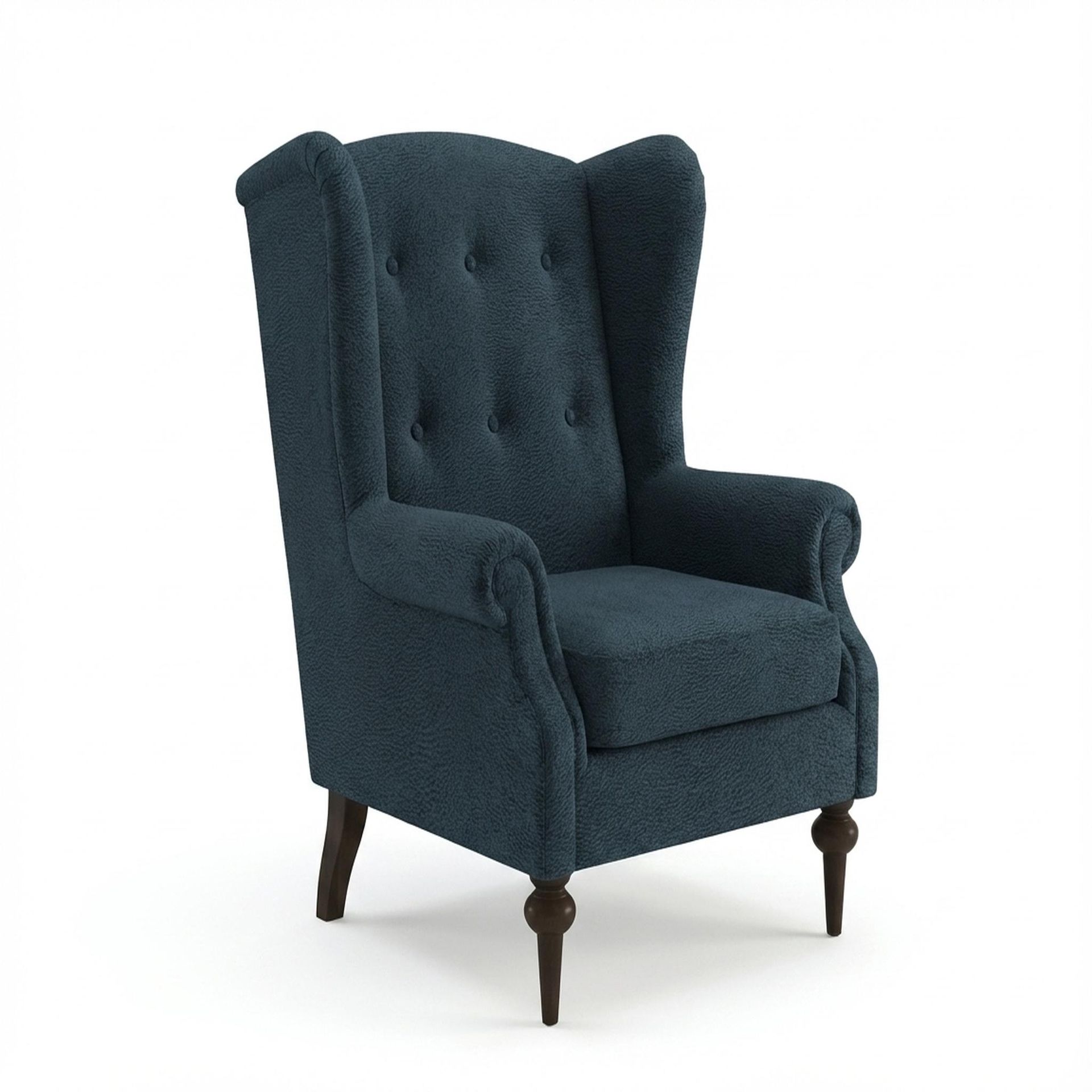 Lydia Accent Chair, Coco Walnut Legs Essential Vintage Blue Upholstery