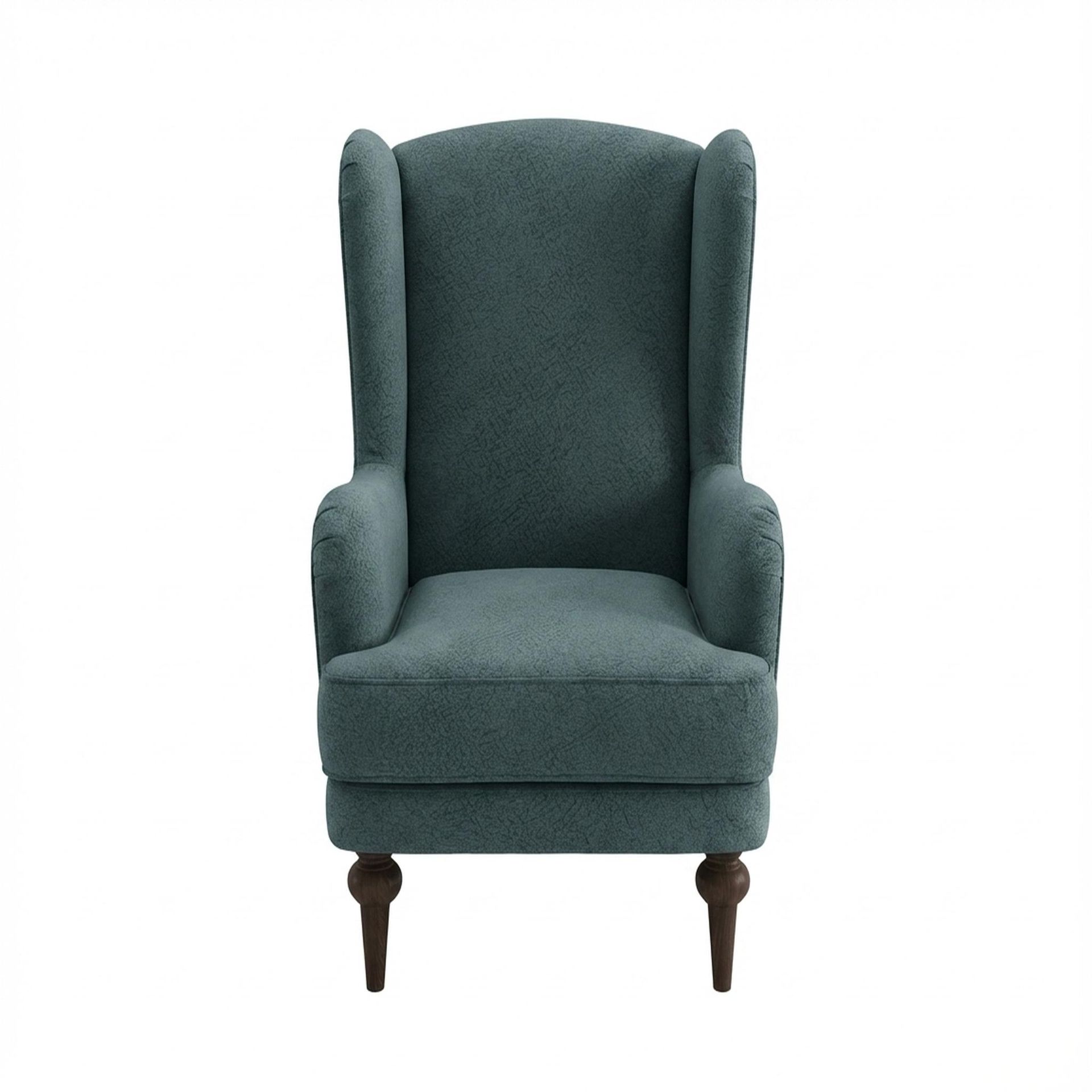 Lydia Accent Chair, Coco Walnut Legs Essential Teal Mist Upholstery