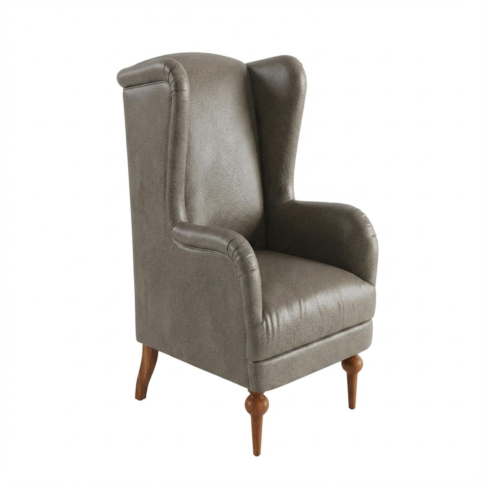 Lydia Accent Chair, Warm Cedar Legs Essential Biscuit Upholstery