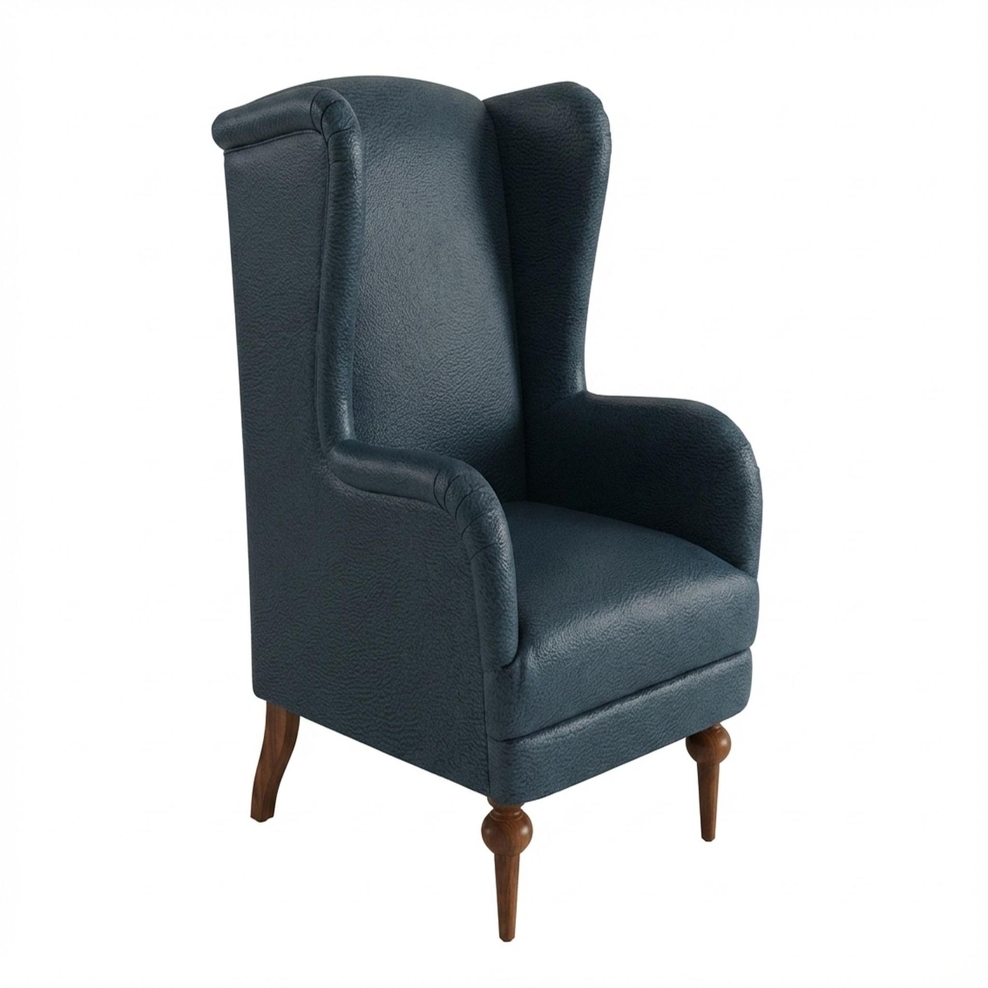 Lydia Accent Chair, Warm Cedar Legs Essential Vintage Blue Upholstery