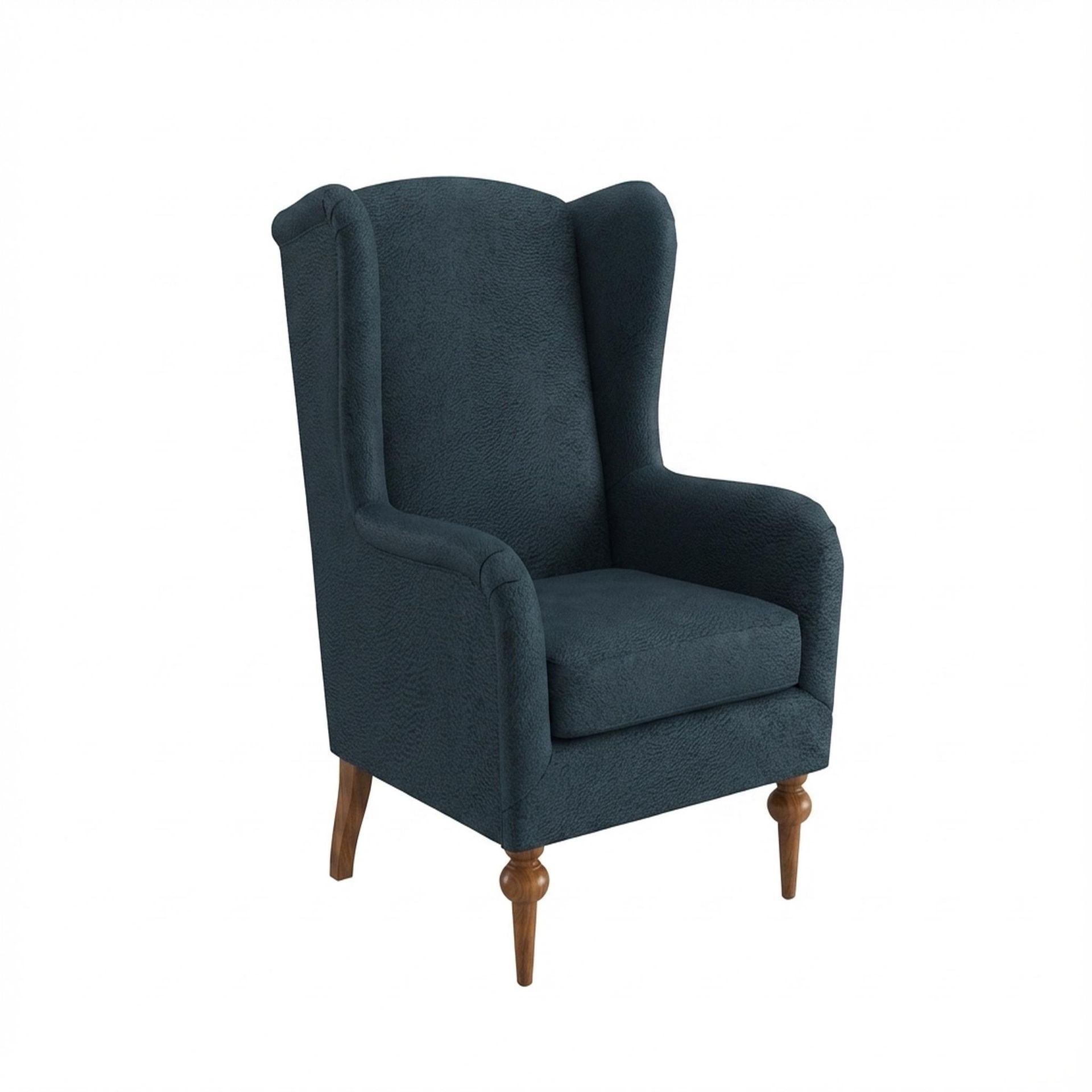 Lydia Accent Chair, Warm Cedar Legs Essential Vintage Blue Upholstery