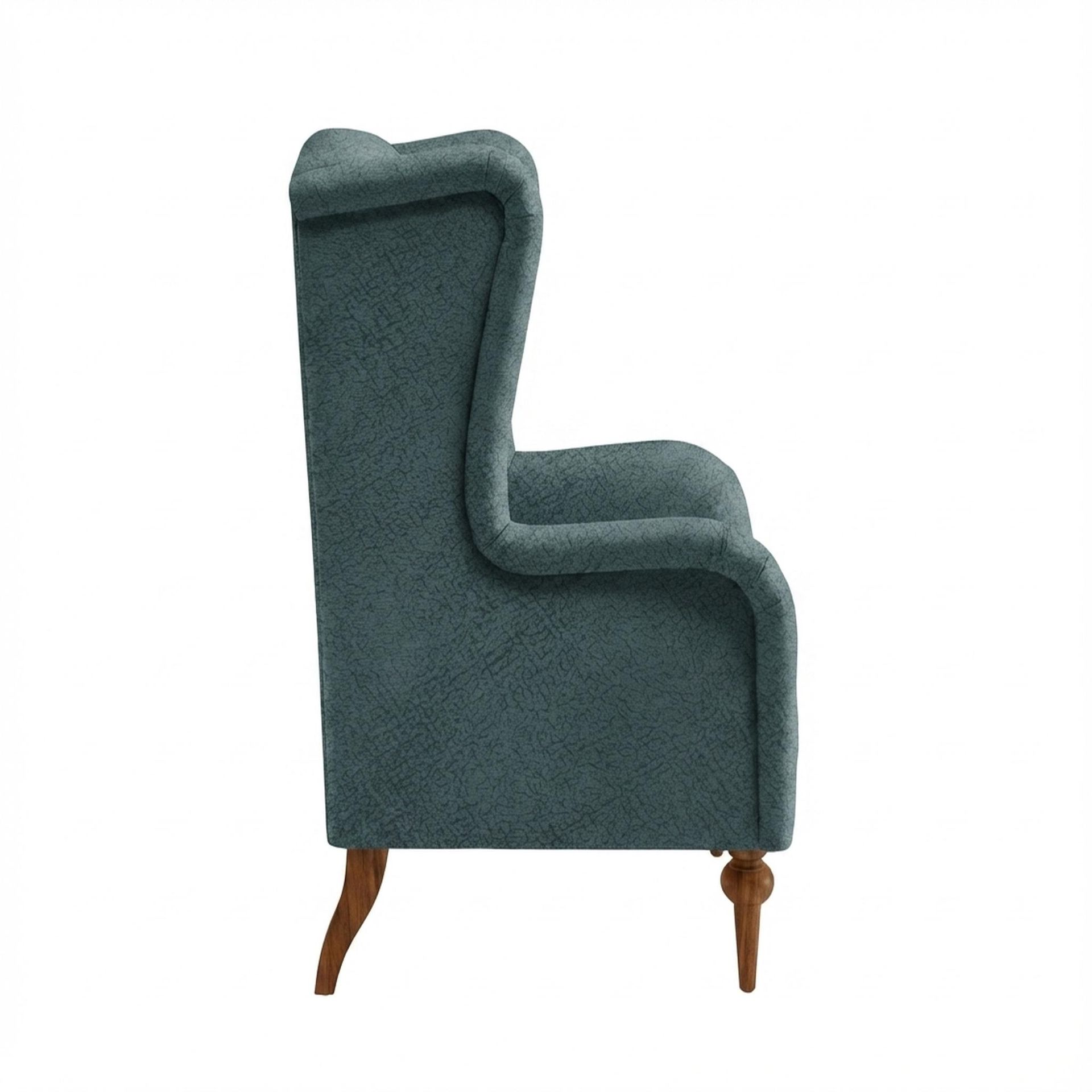 Lydia Accent Chair, Warm Cedar Legs Essential Teal Mist Upholstery
