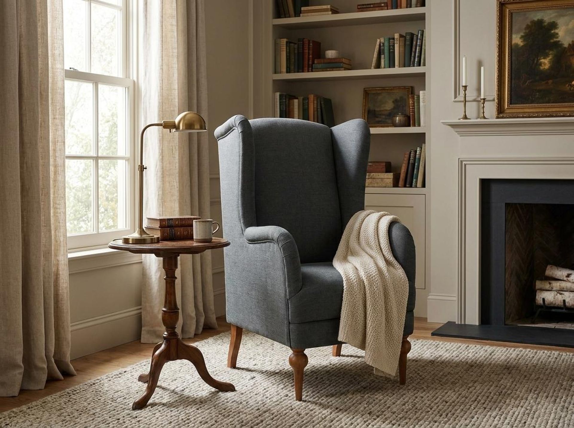 Lydia Accent Chair, Warm Cedar Legs Premium Steel Grey Upholstery
