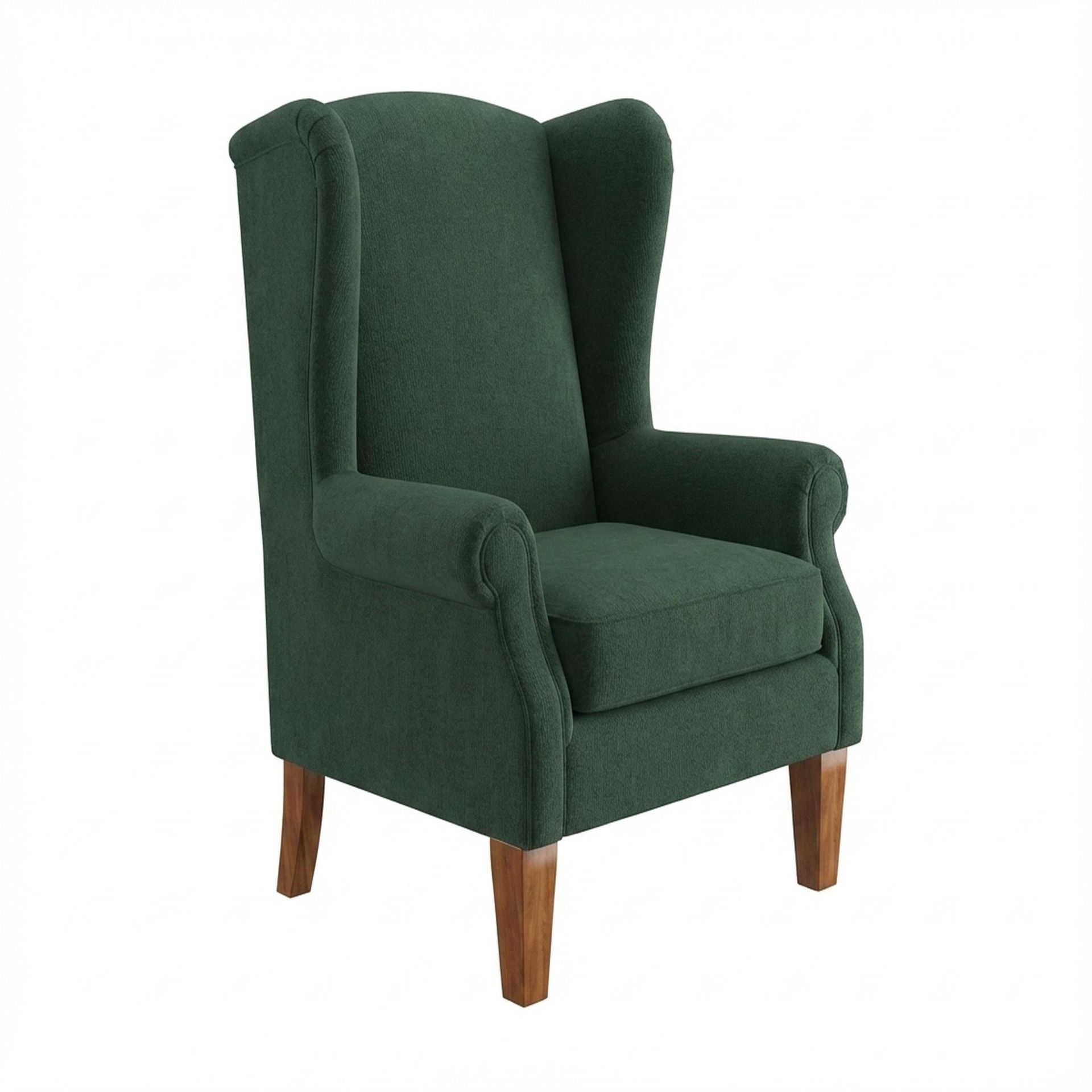 Lydia Accent Chair, Warm Cedar Legs Premium Powder green Upholstery