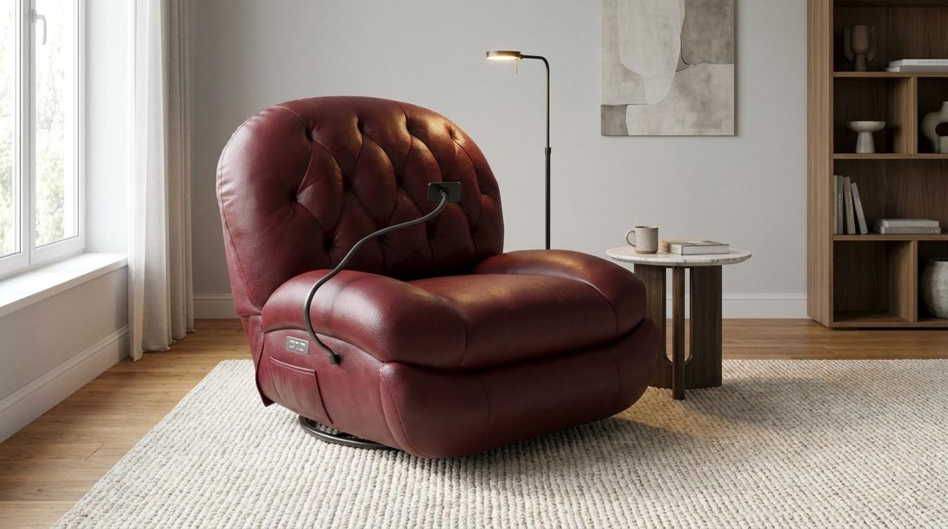Matteo New Recliner, Electric, Victorian Rosso Grandeur Leather Essential