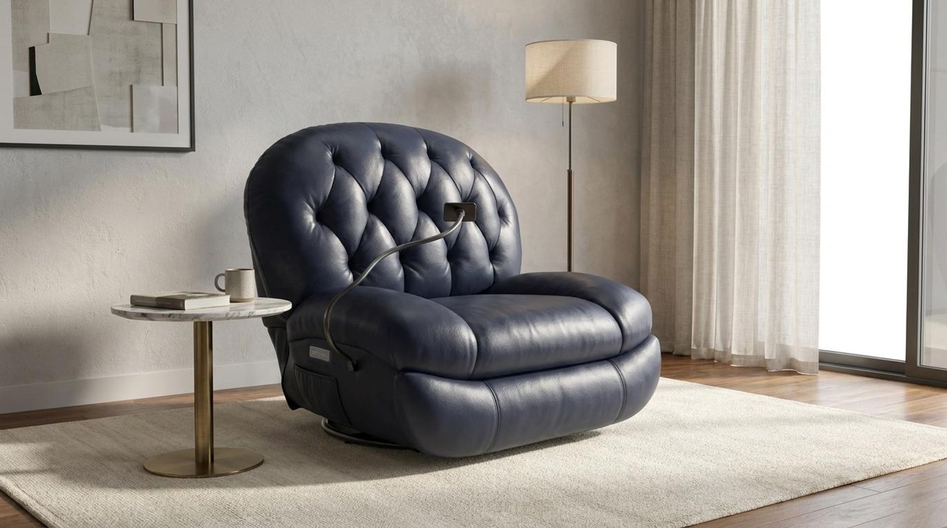 Matteo New Recliner, Electric, Arctic Blue Zenith Leather Essential