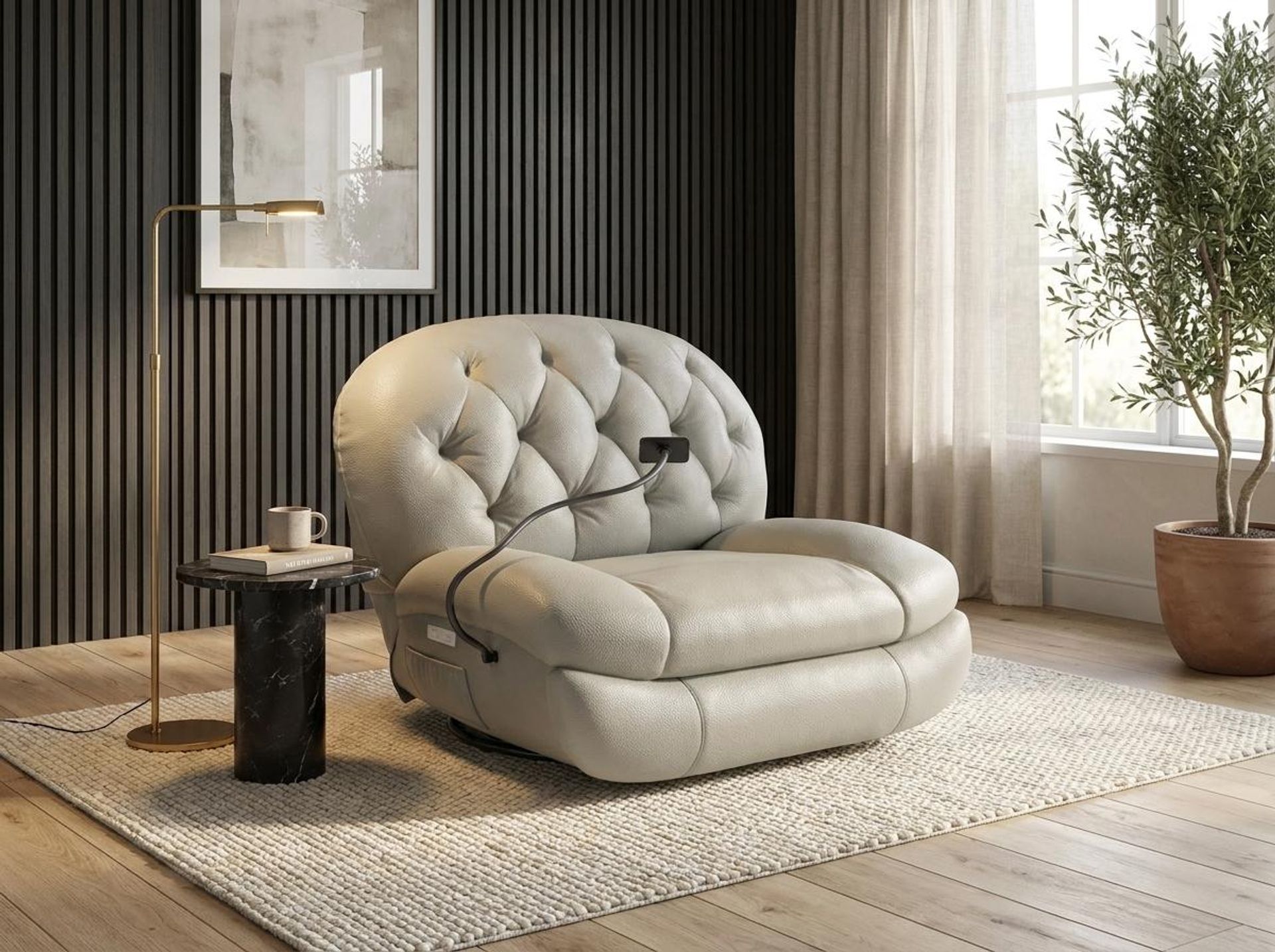 Matteo New Recliner, Electric, Alabaster Veil Vegan Leather