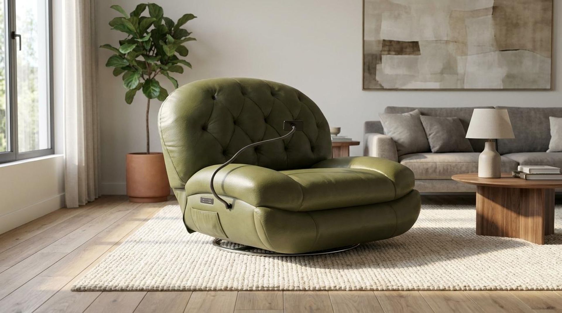 Matteo New Recliner, Electric, Olivewood Vegan Leather