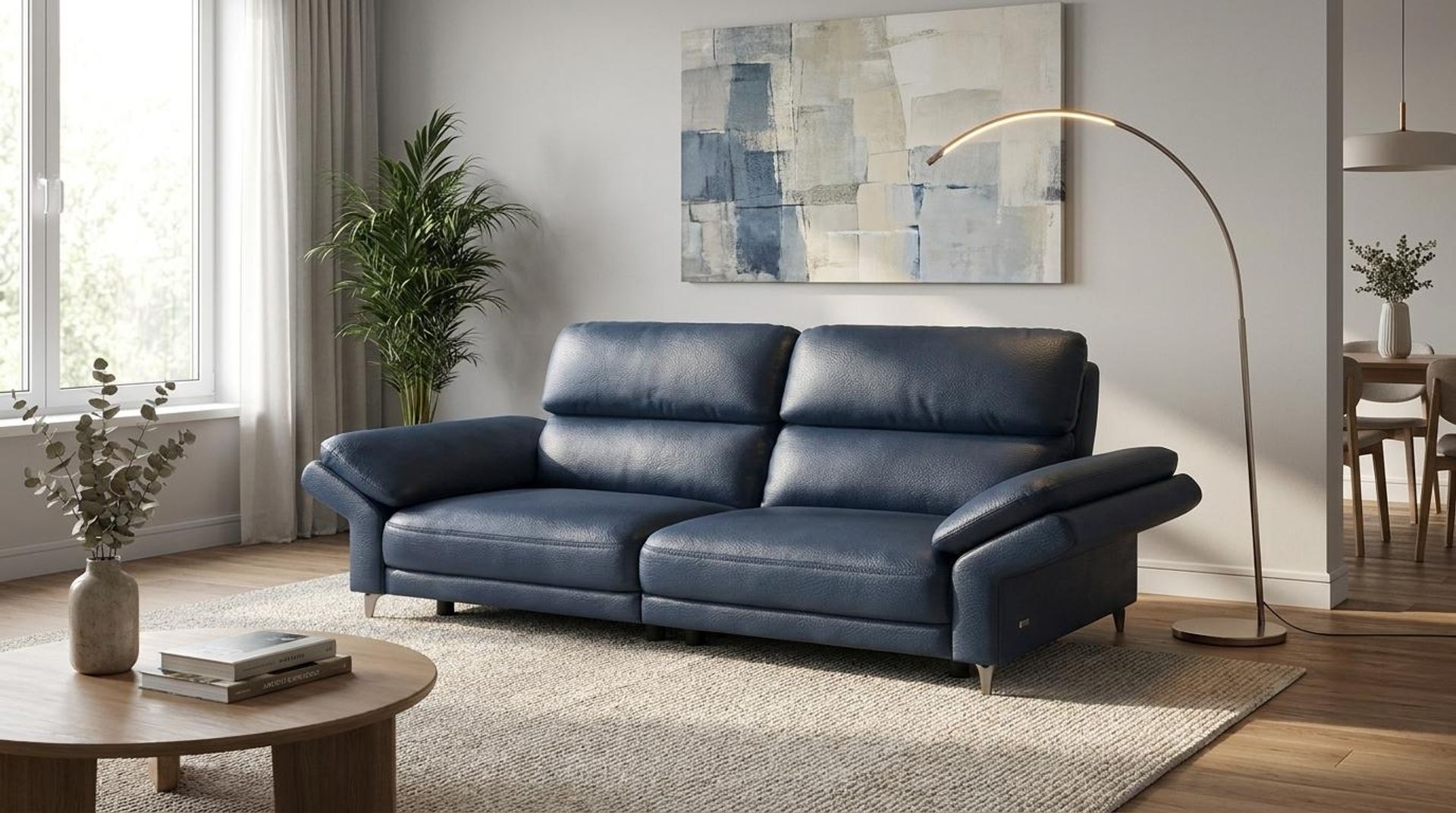 Olympus Relaxed Seat, 2 Seater Sofa, Cobalt Vegan Leather