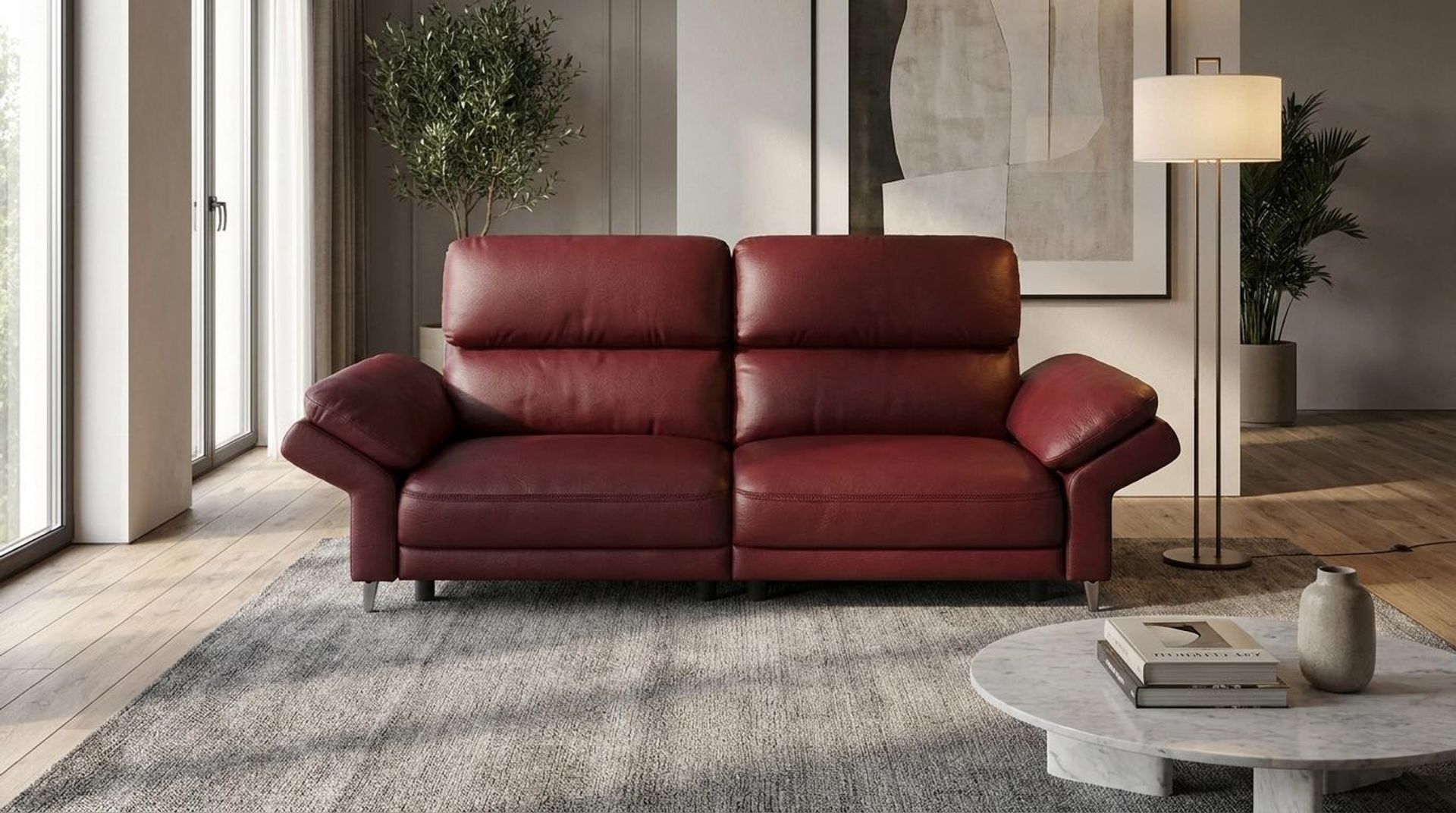 Olympus Relaxed Seat, 2 Seater Sofa, Victorian Rosso Grandeur Leather Essential