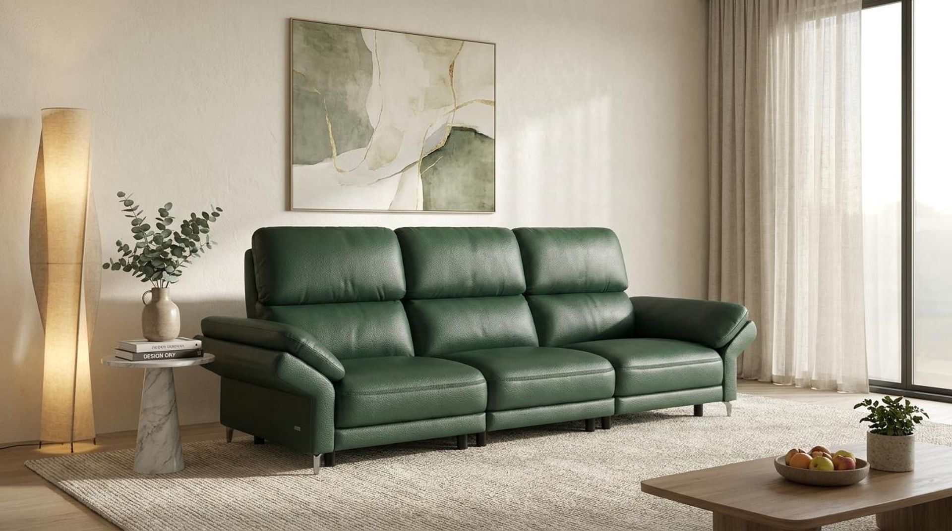Olympus Relaxed Seat, 3 Seater Sofa, Valencia Green Vegan Leather