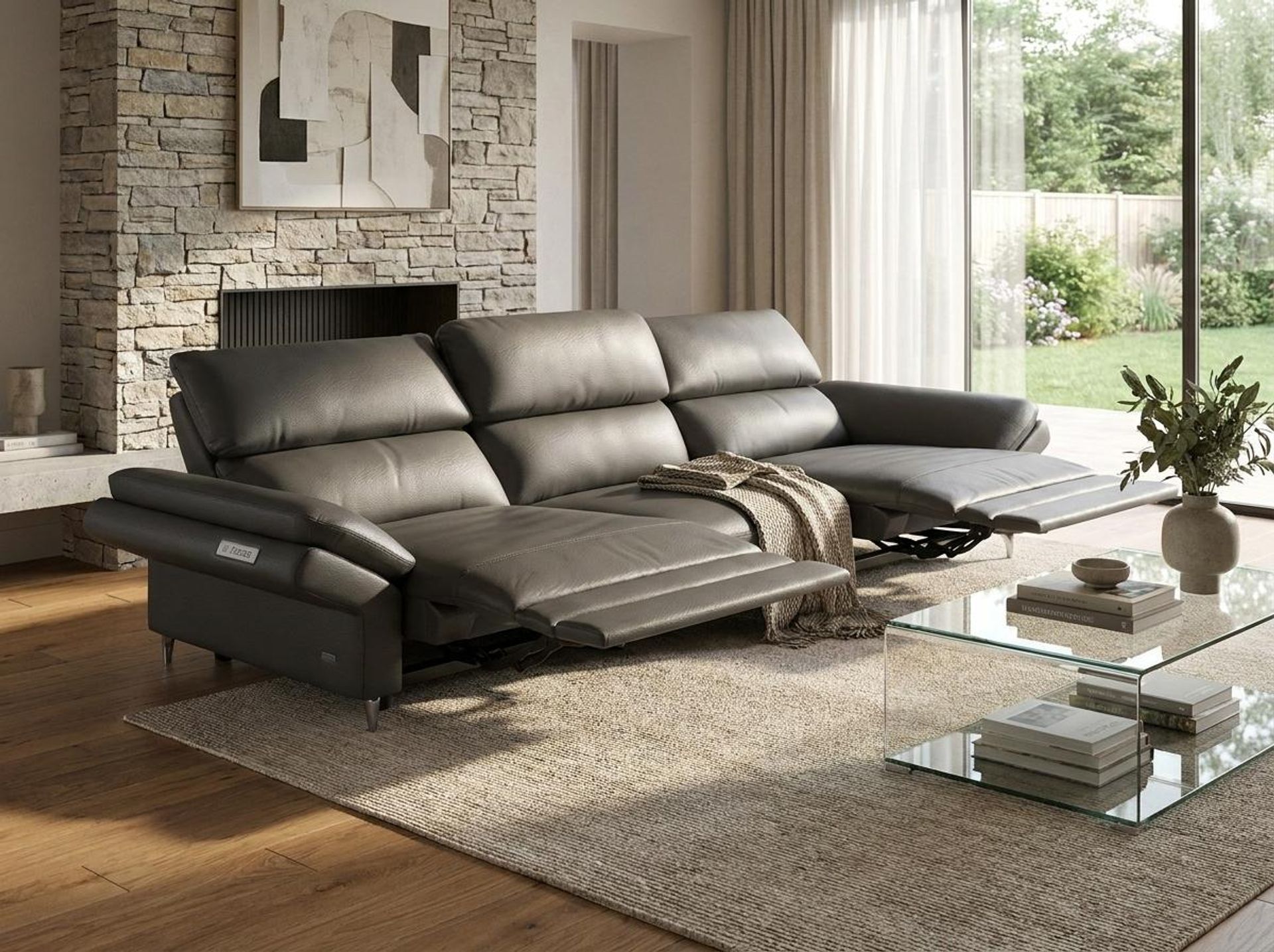Olympus Relaxed Seat, 3 Seater (2 RR), Chelsea Grey Aura Leather Essential