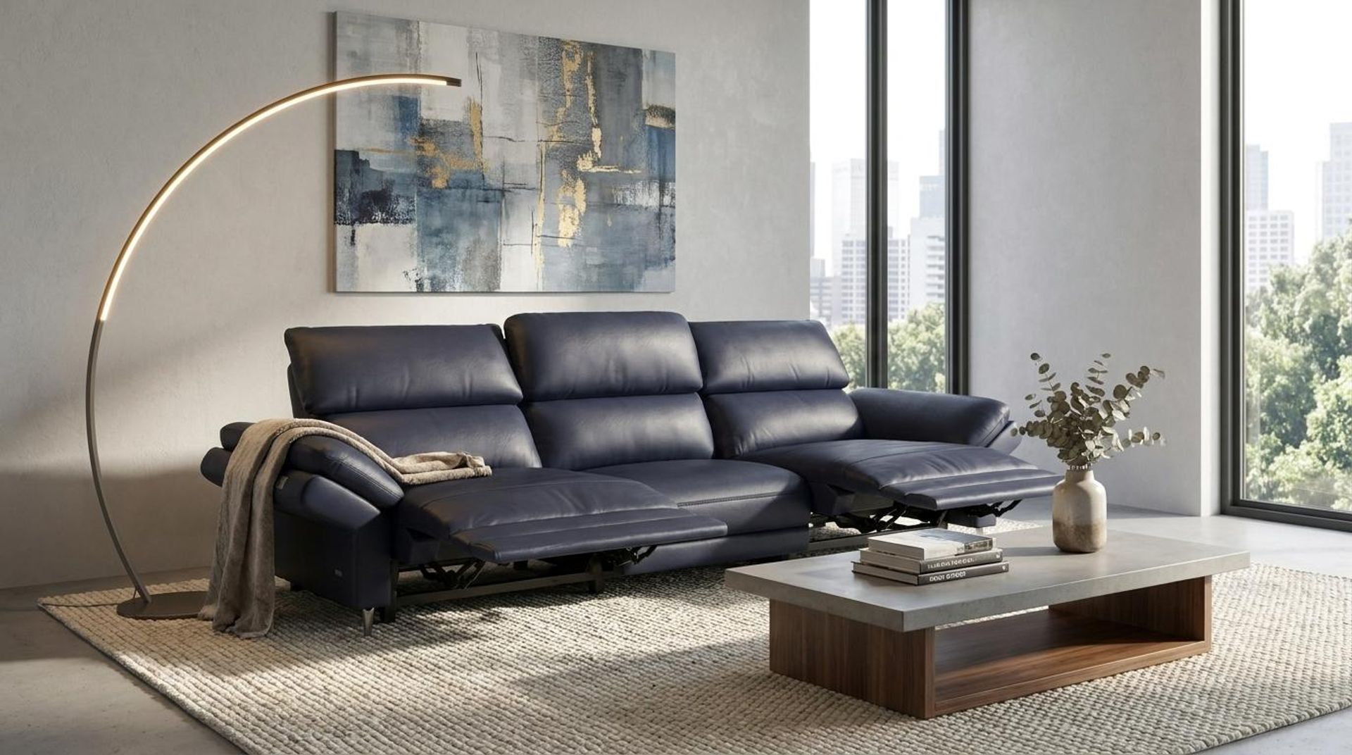 Olympus Relaxed Seat, 3 Seater (2 RR), Arctic Blue Zenith Leather Essential