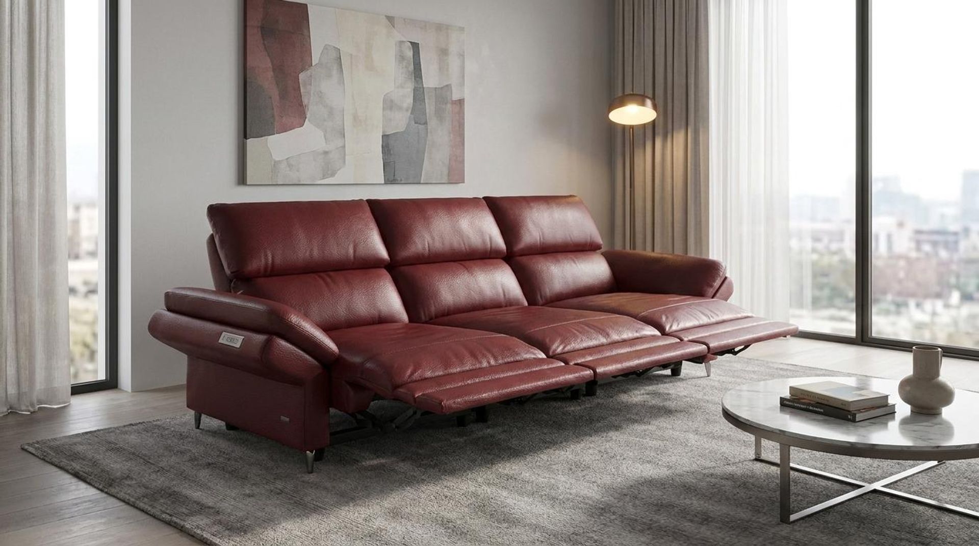Olympus Relaxed Seat, 3 Seater (3 RR), Victorian Rosso Grandeur Leather Essential