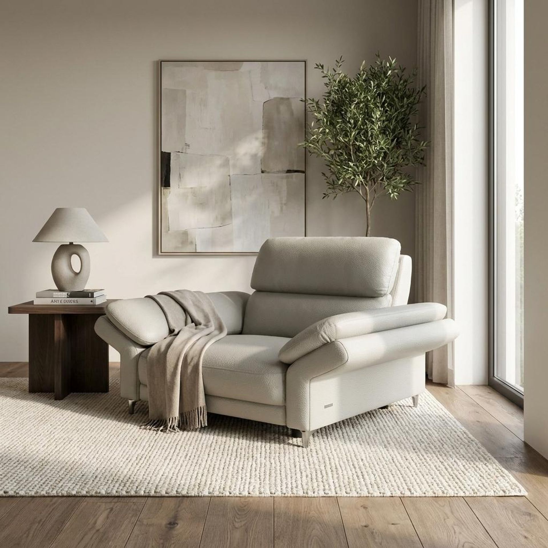 Olympus Relaxed Seat, 1 Seater Sofa, Alabaster Veil Vegan Leather