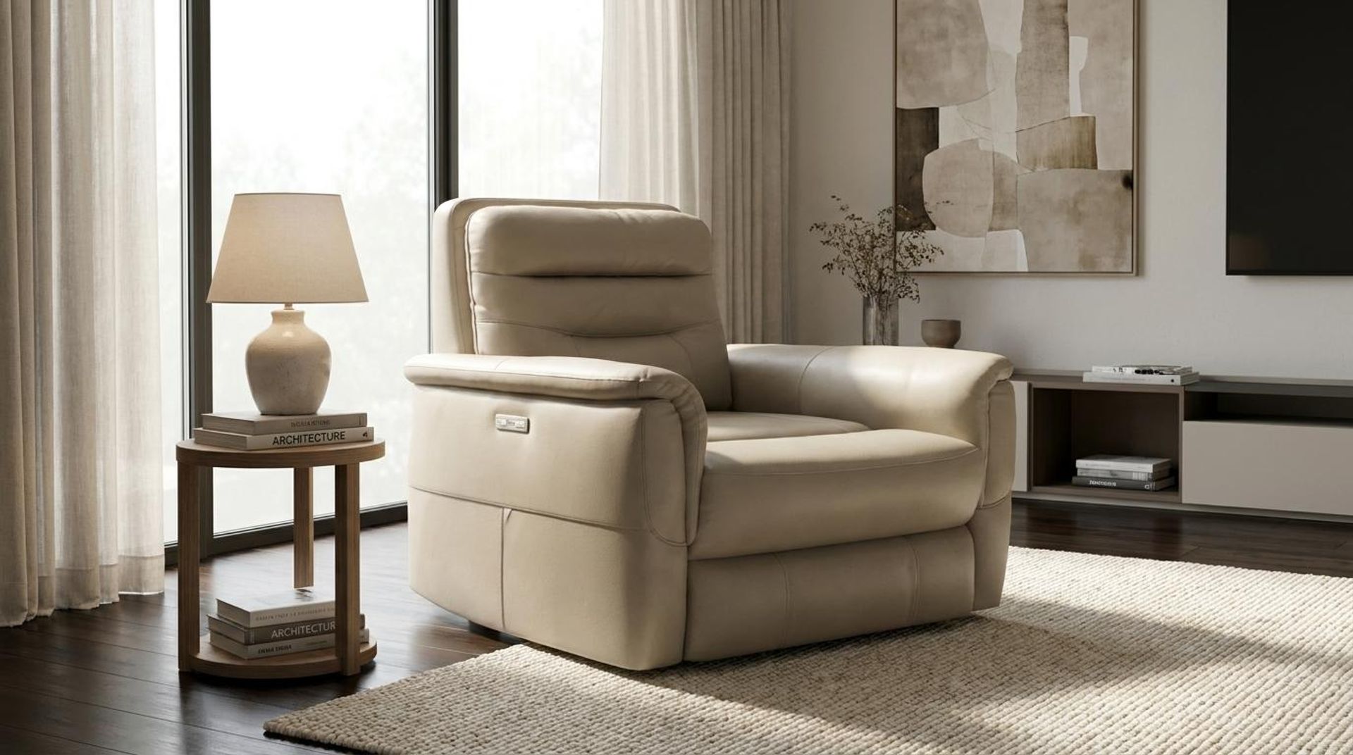Orion New Recliner, Electric, Alabaster Veil Vegan Leather