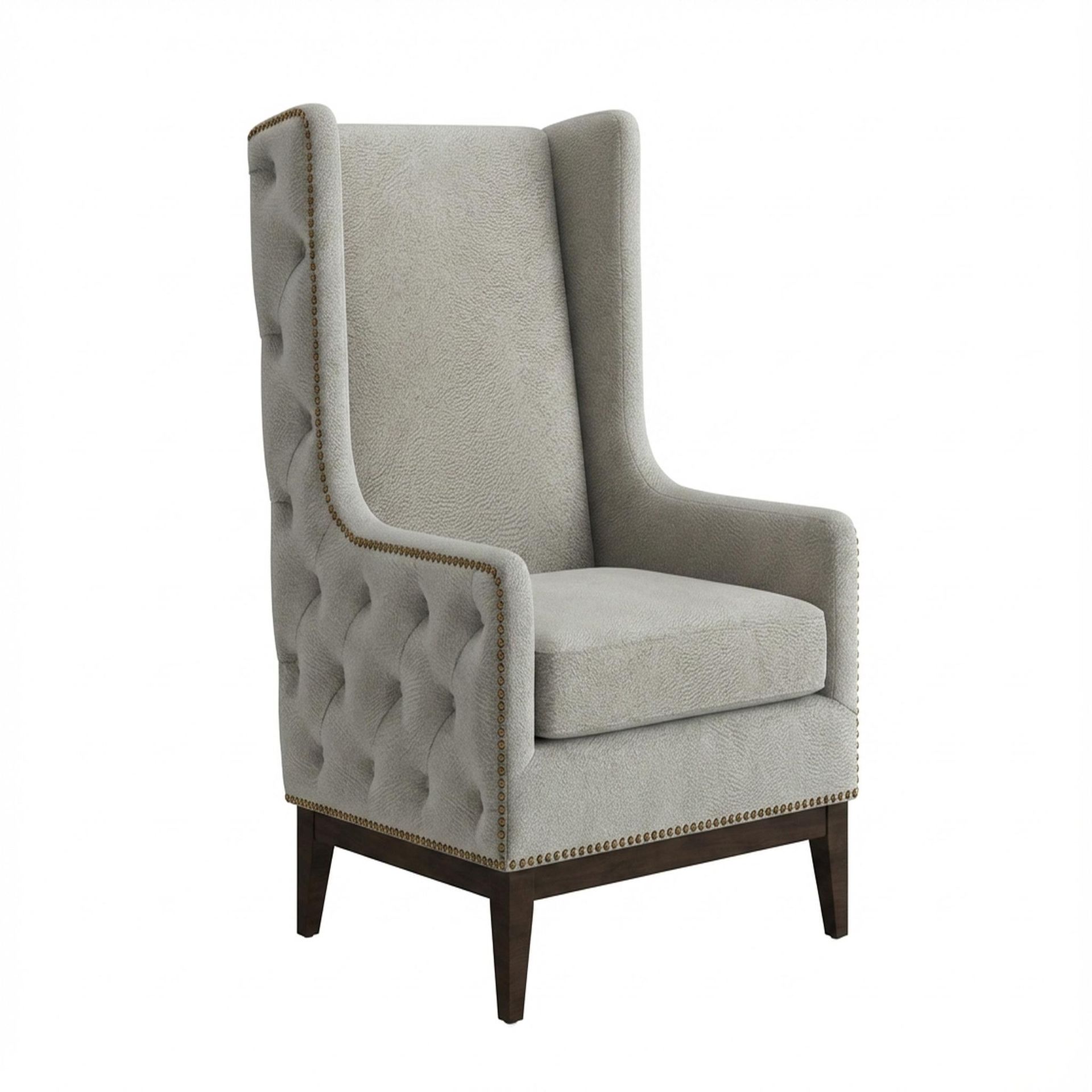 Tasha Tufted Accent Chair, Coco Walnut Legs Essential Bone Upholstery