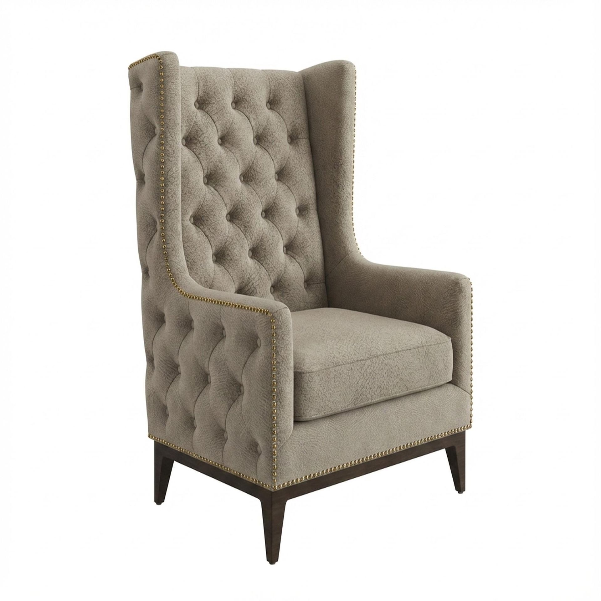 Tasha Tufted Accent Chair, Coco Walnut Legs Essential Biscuit Upholstery