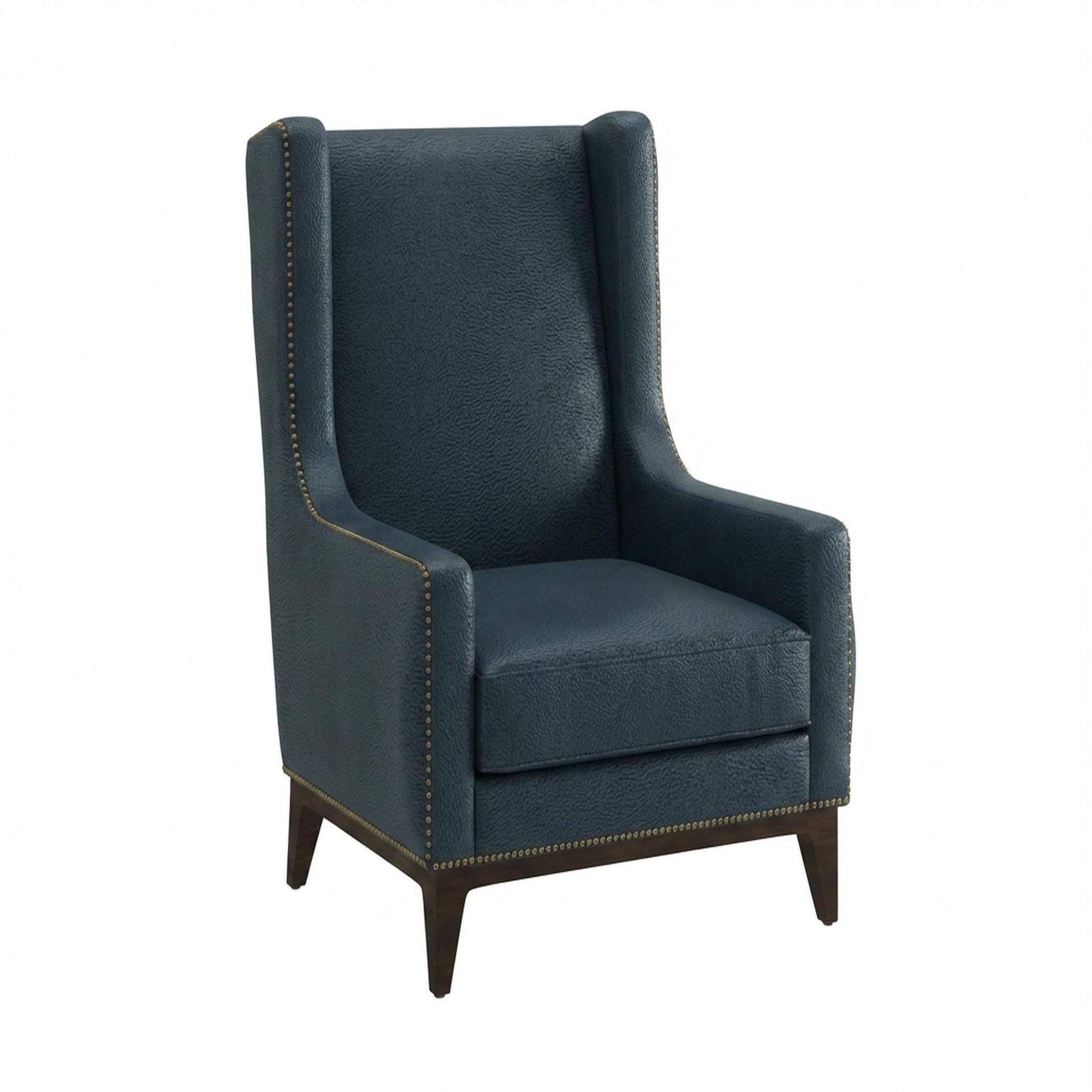 Tasha Tufted Accent Chair, Coco Walnut Legs Essential Vintage Blue Upholstery