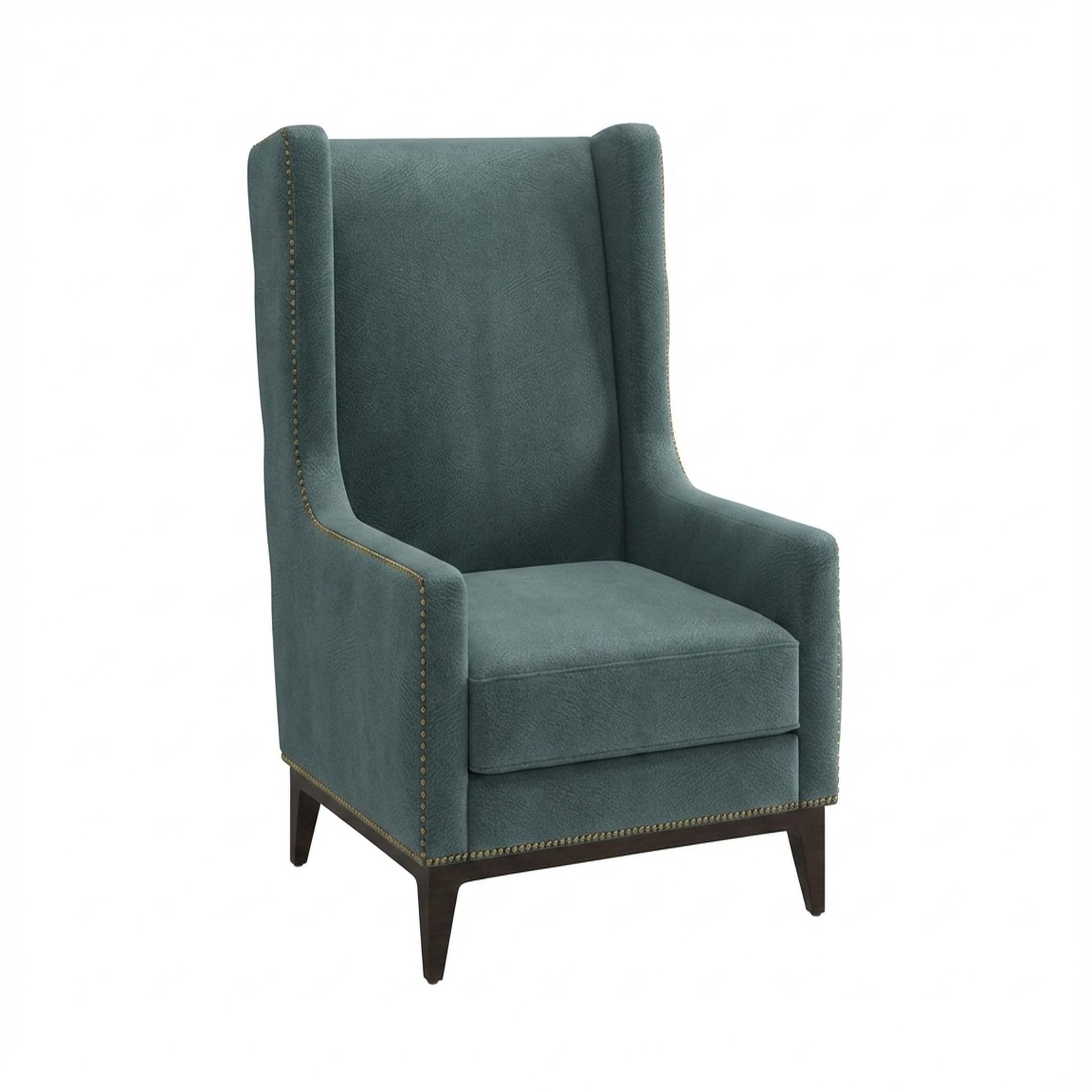 Tasha Tufted Accent Chair, Coco Walnut Legs Essential Teal Mist Upholstery