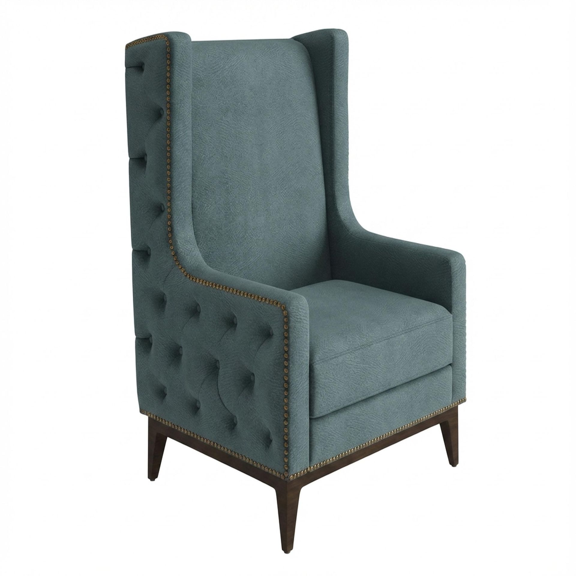 Tasha Tufted Accent Chair, Coco Walnut Legs Essential Teal Mist Upholstery