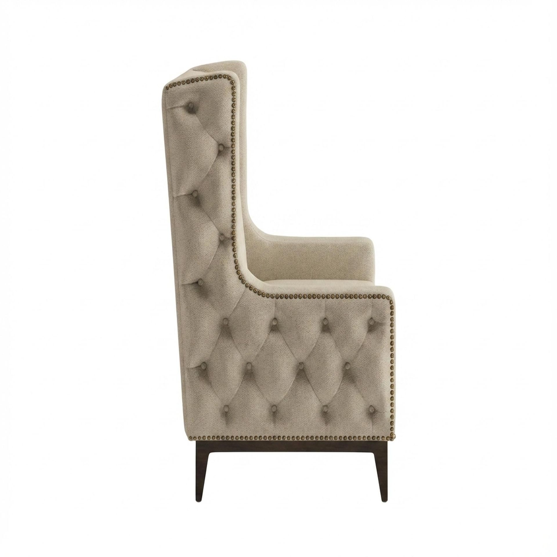 Tasha Tufted Accent Chair, Coco Walnut Legs Premium Alabaster Upholstery