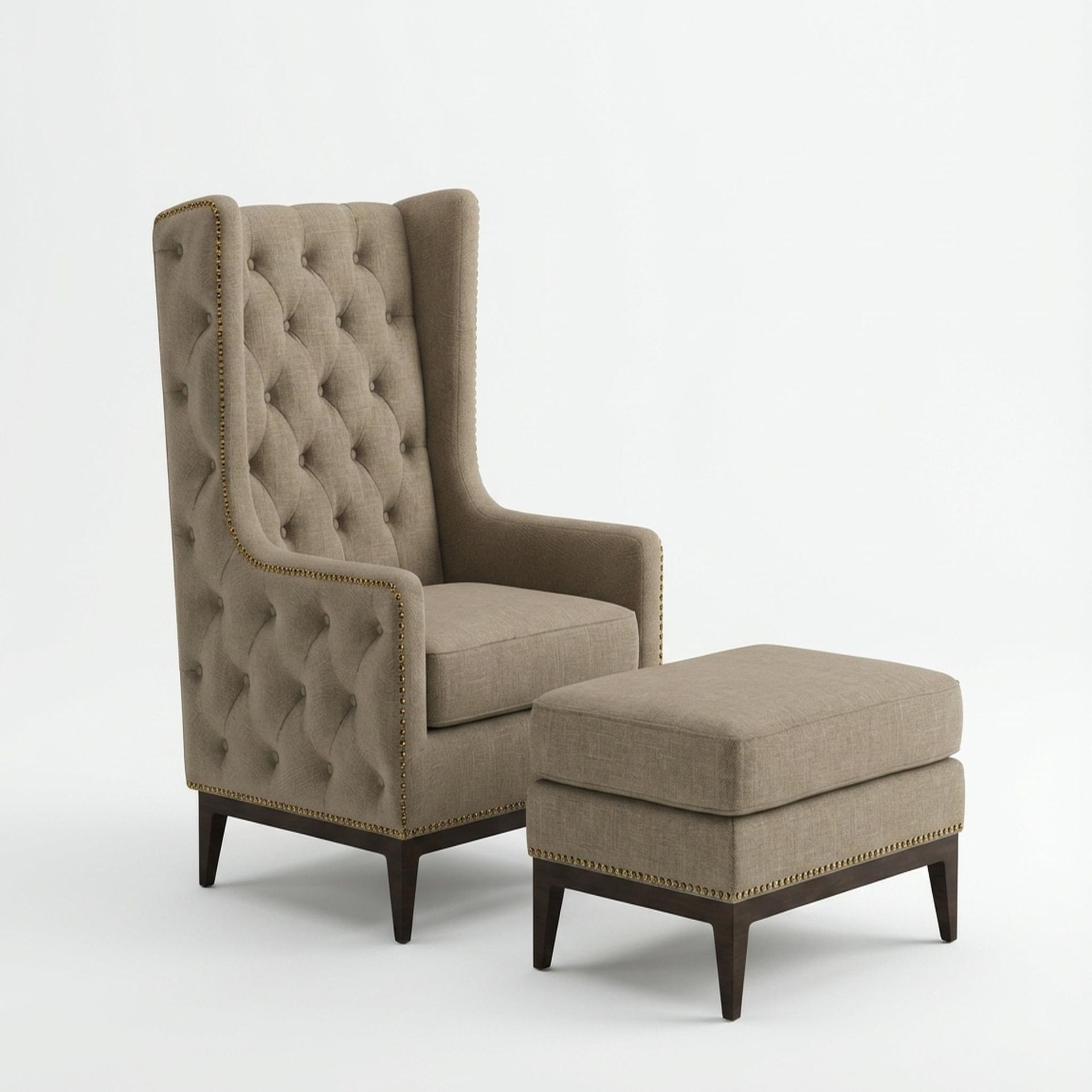 Tasha Tufted Accent Chair, Coco Walnut Legs Premium Dusky Biege Upholstery