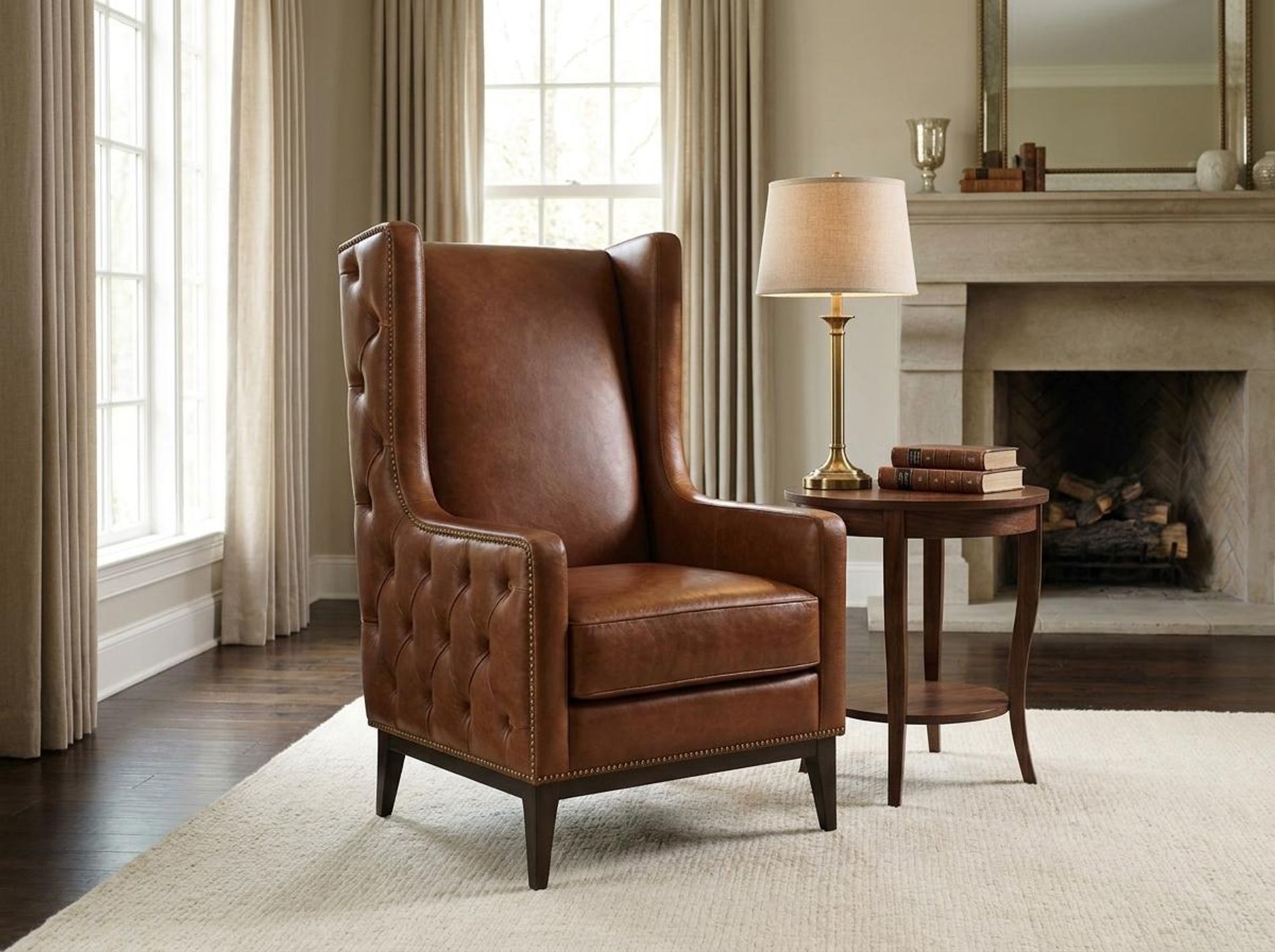 Tasha Tufted Accent Chair, Coco Walnut Legs Premium Rust orange Upholstery