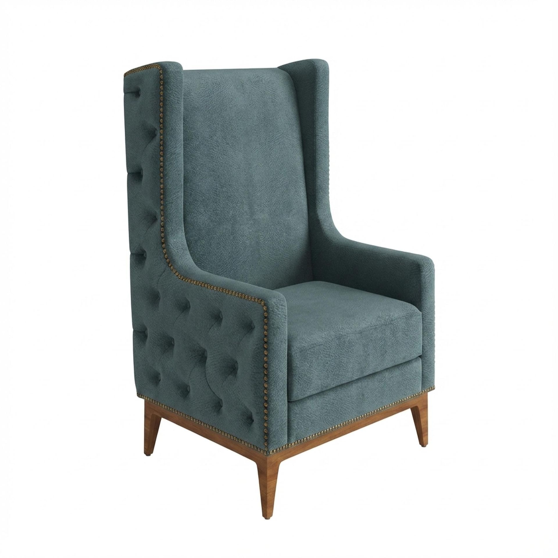 Tasha Tufted Accent Chair, Warm Cedar Legs Essential Teal Mist Upholstery