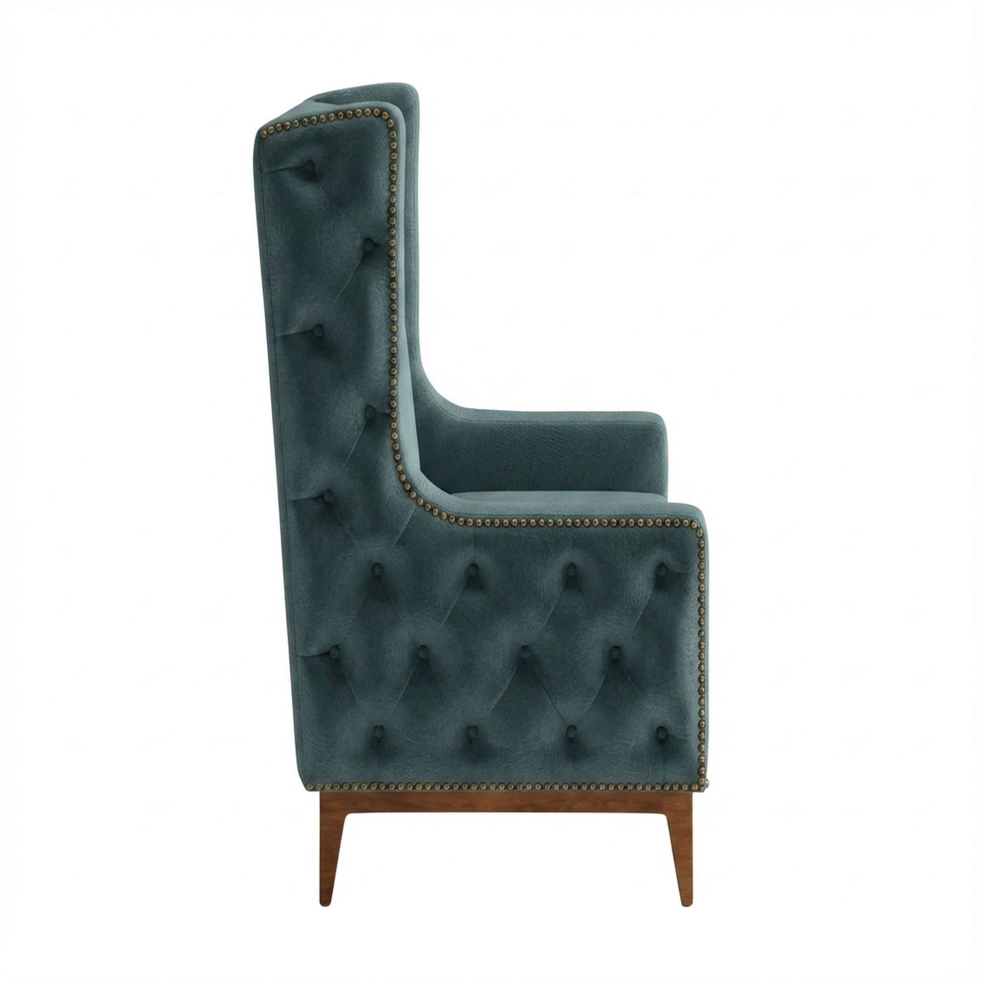 Tasha Tufted Accent Chair, Warm Cedar Legs Essential Teal Mist Upholstery