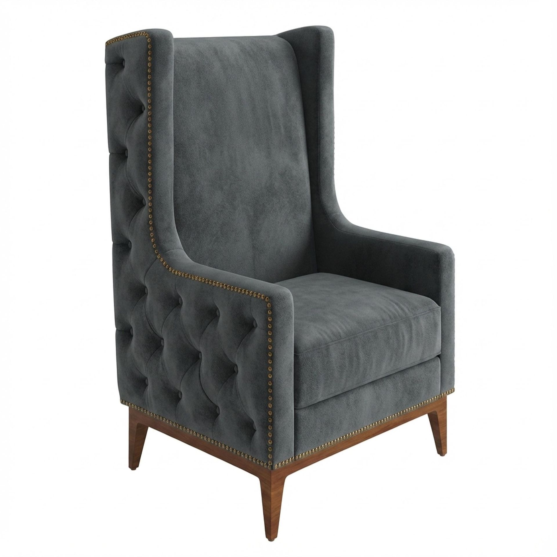 Tasha Tufted Accent Chair, Warm Cedar Legs Premium Fog Grey Upholstery