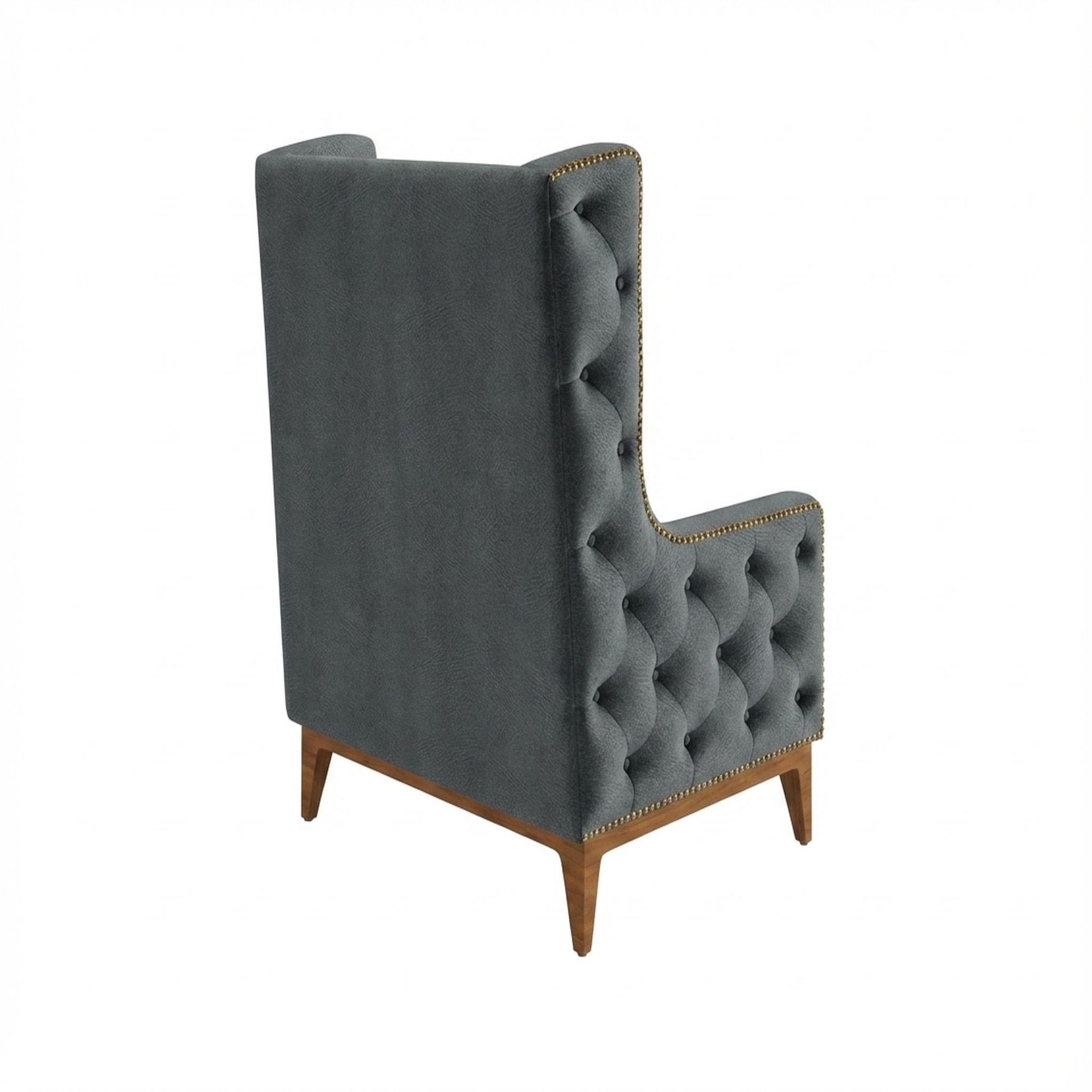 Tasha Tufted Accent Chair, Warm Cedar Legs Premium Fog Grey Upholstery