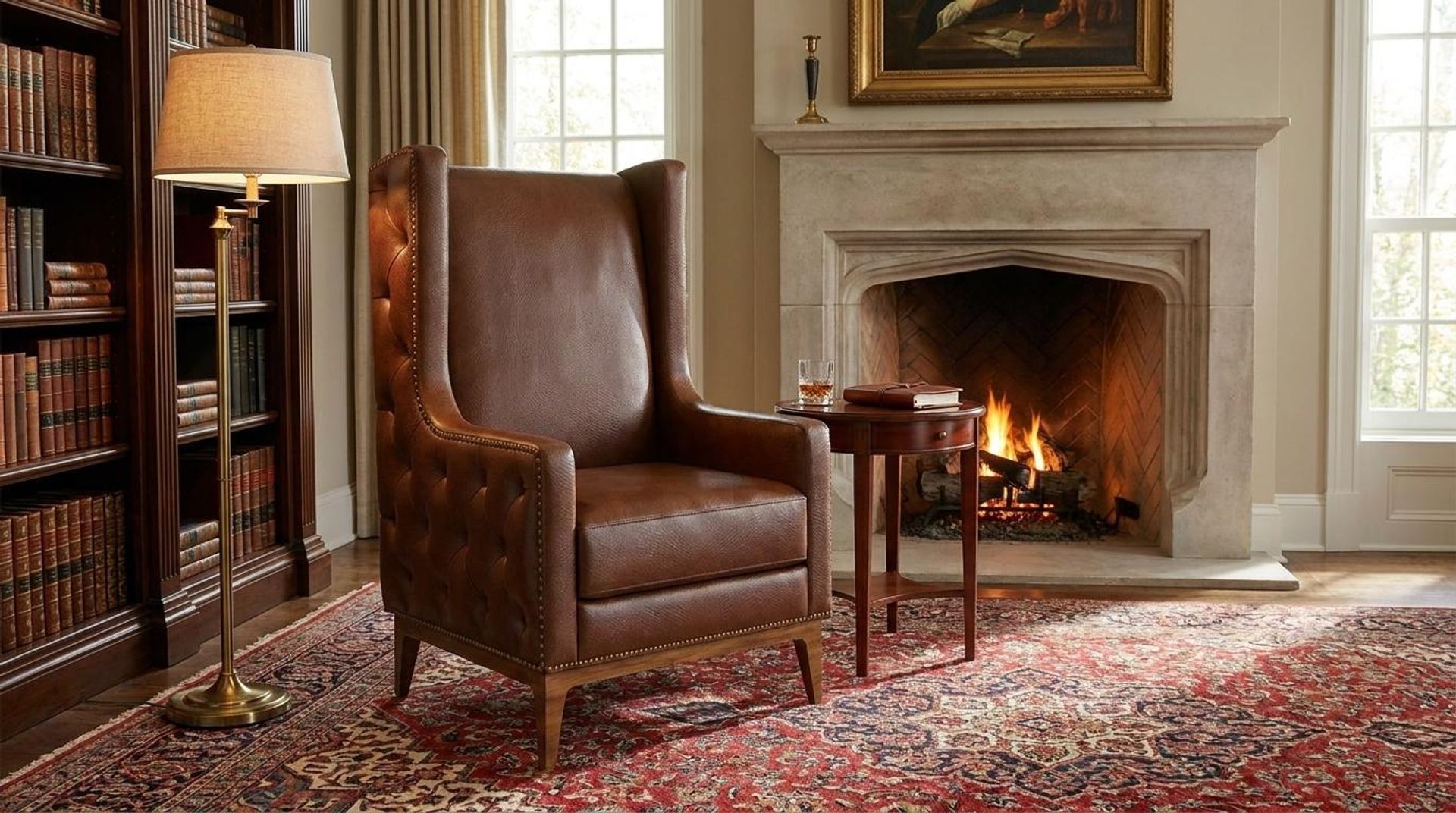 Tasha Tufted Accent Chair, Warm Cedar Legs Premium Rust orange Upholstery