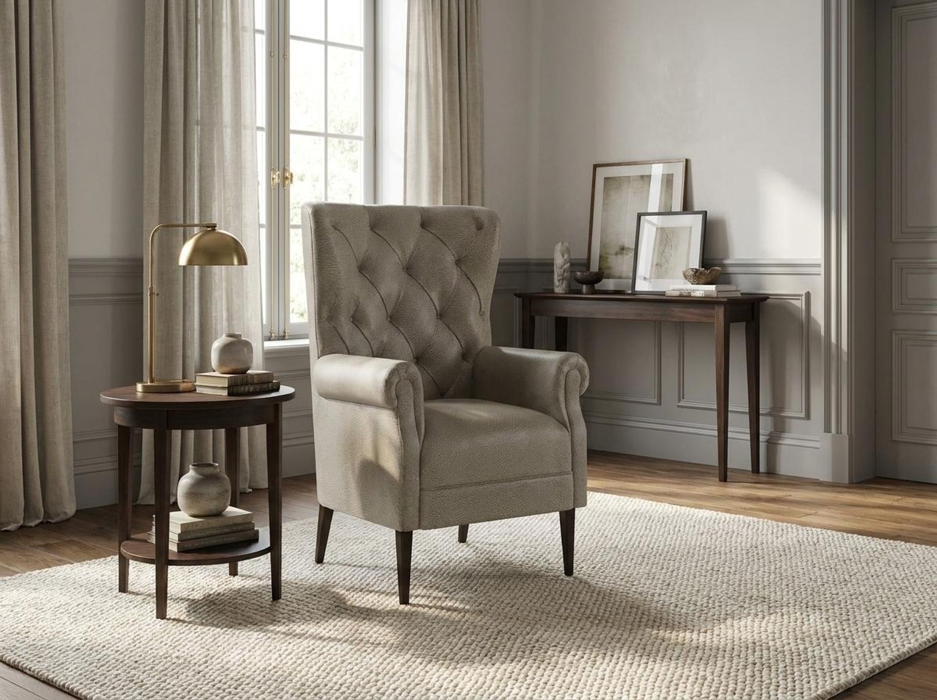 Willow Accent Chair, Coco Walnut Legs Essential Bone Upholstery