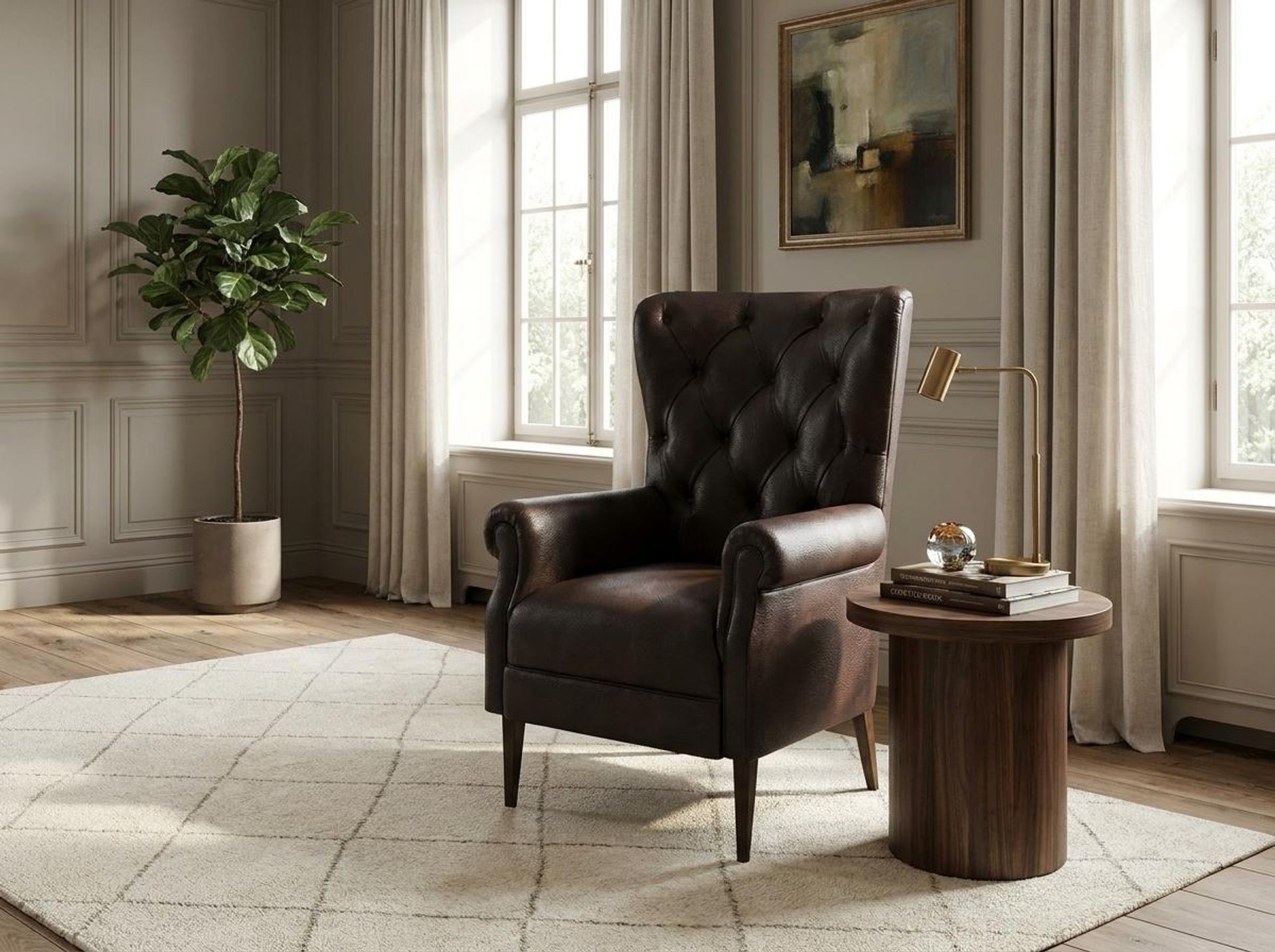 Willow Accent Chair, Coco Walnut Legs Essential Beige Brown Upholstery