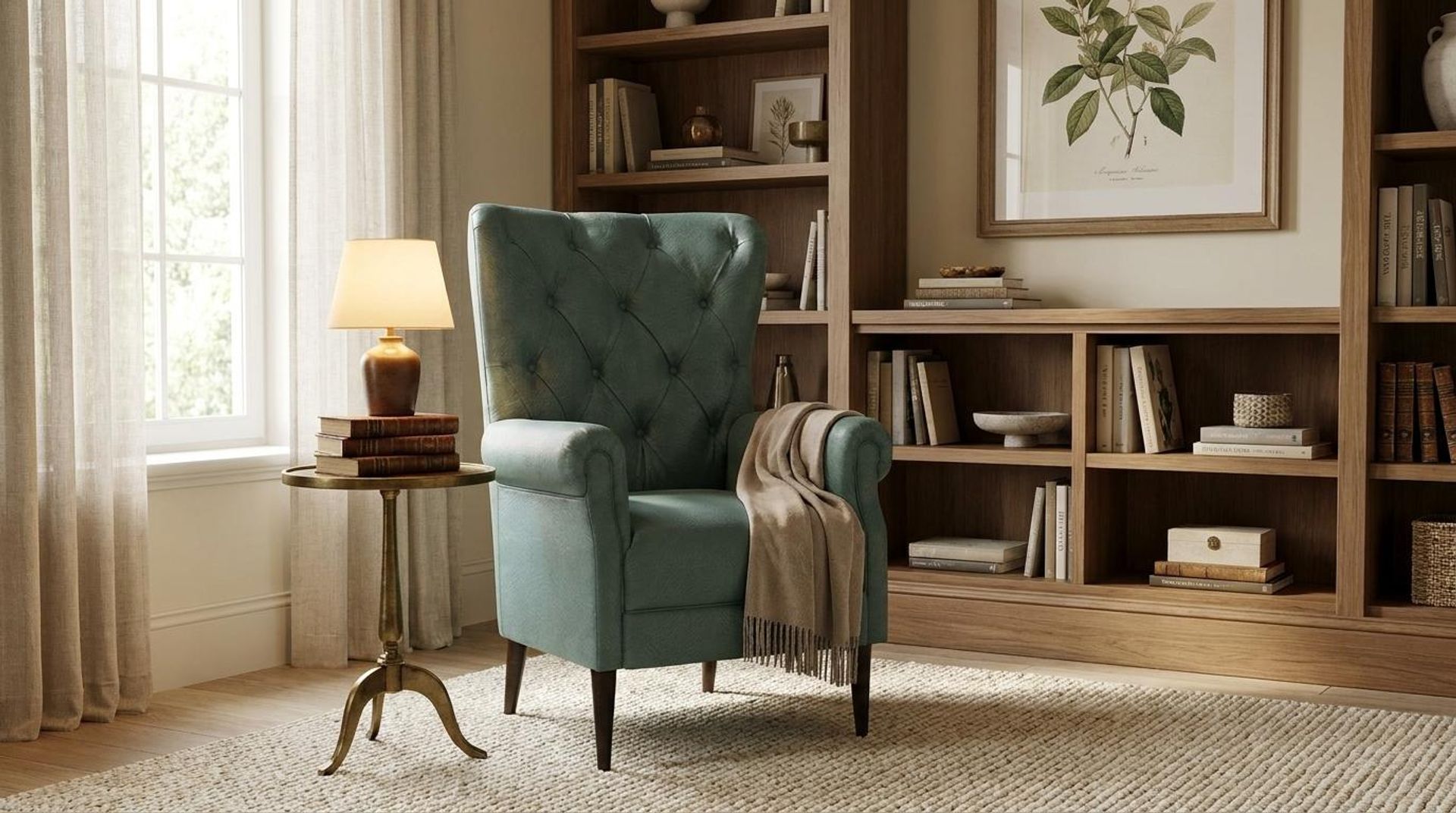 Willow Accent Chair, Coco Walnut Legs Premium Mint Green Upholstery