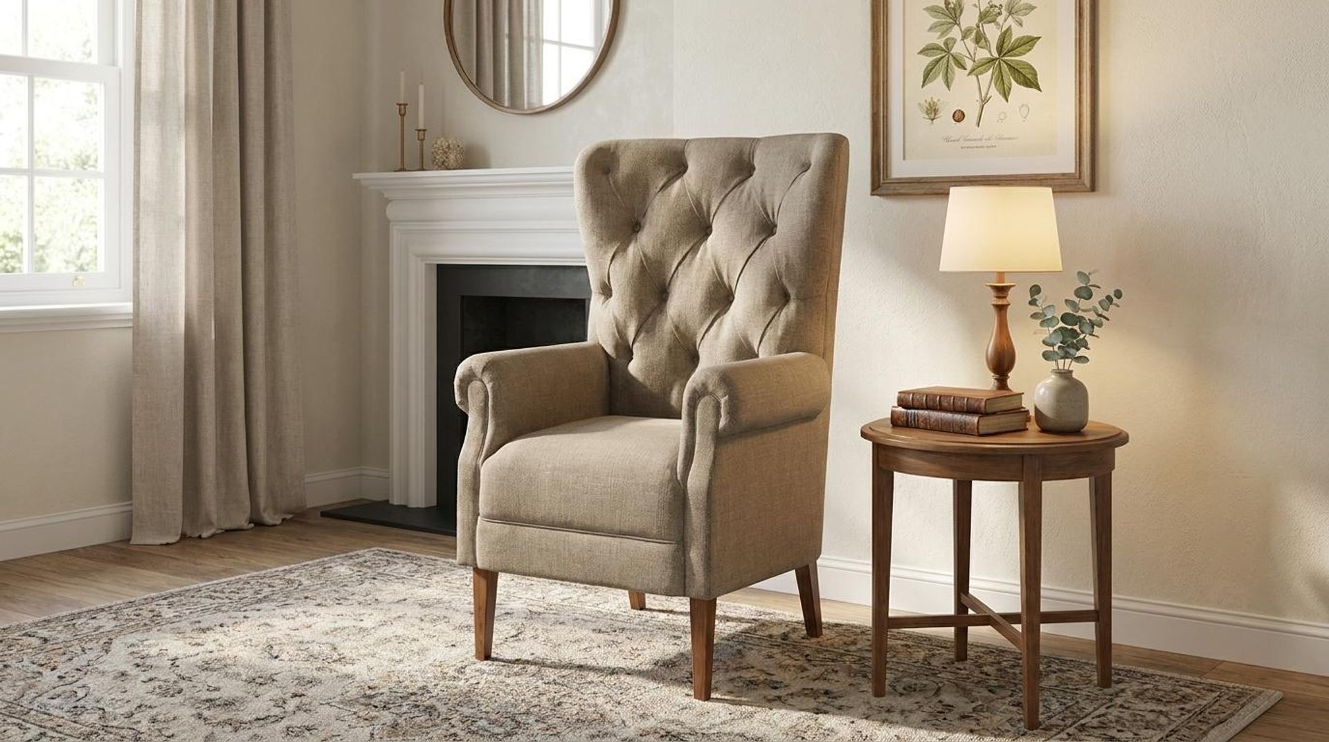 Willow Accent Chair, Warm Cedar Legs Premium Dusky Biege Upholstery